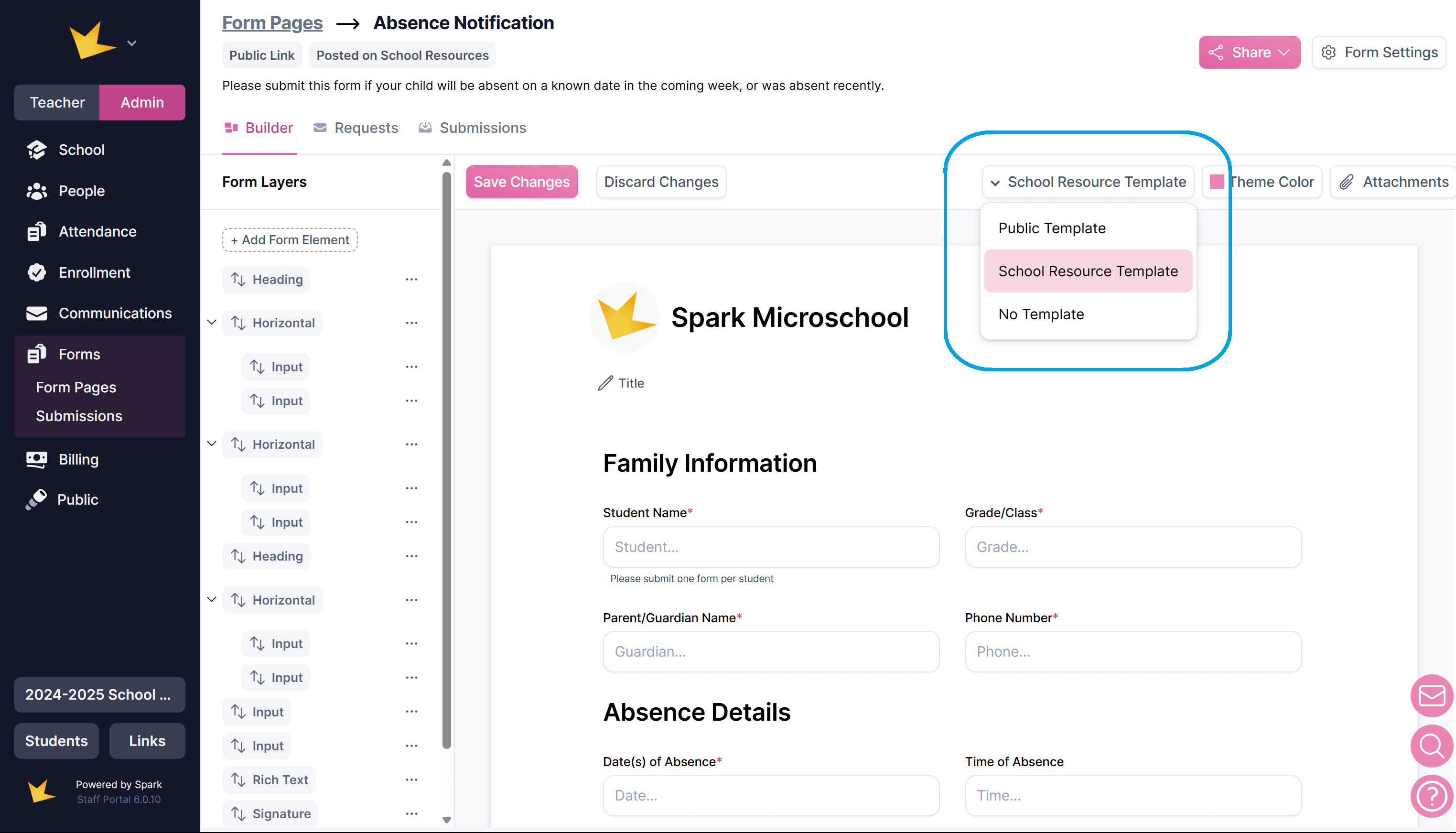 Form Builder school resource template