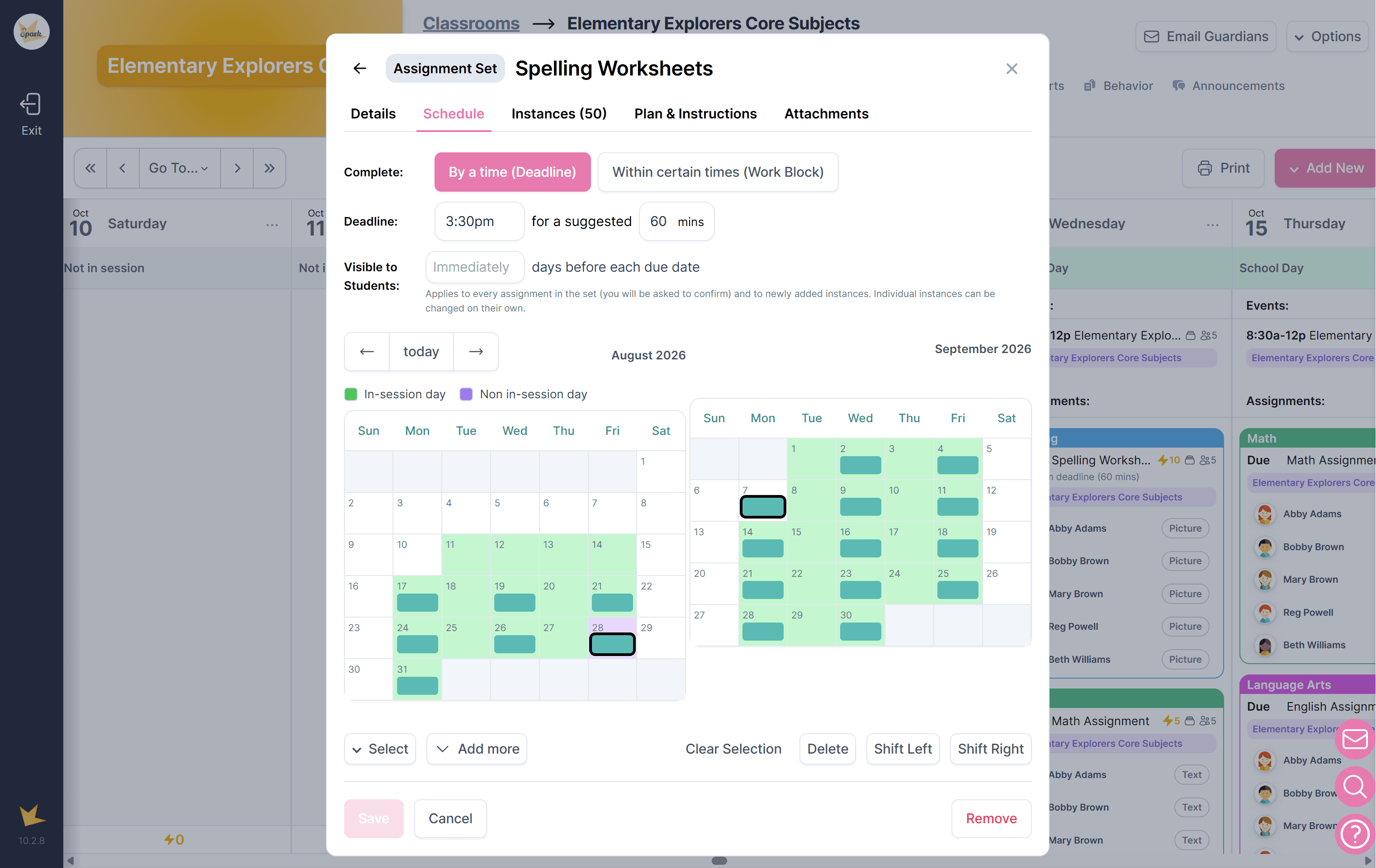 Assignment Set Schedule edit