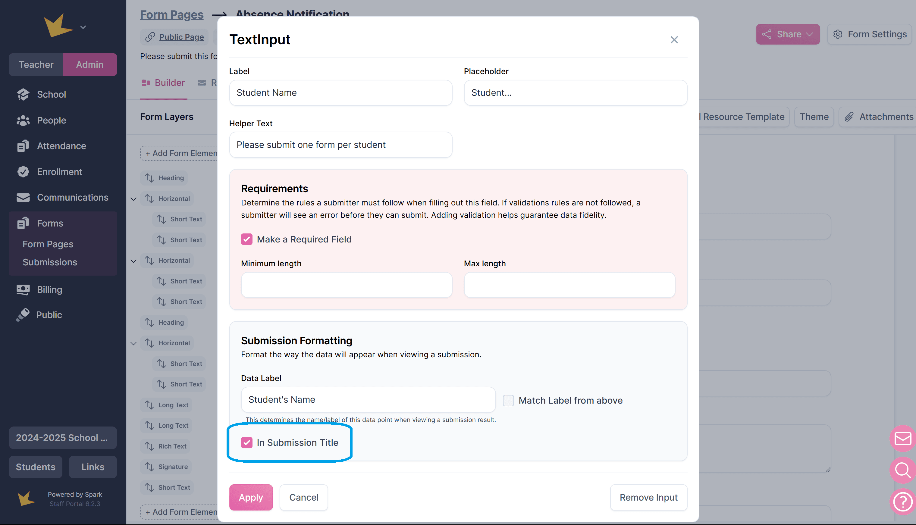 Input information in submission title
