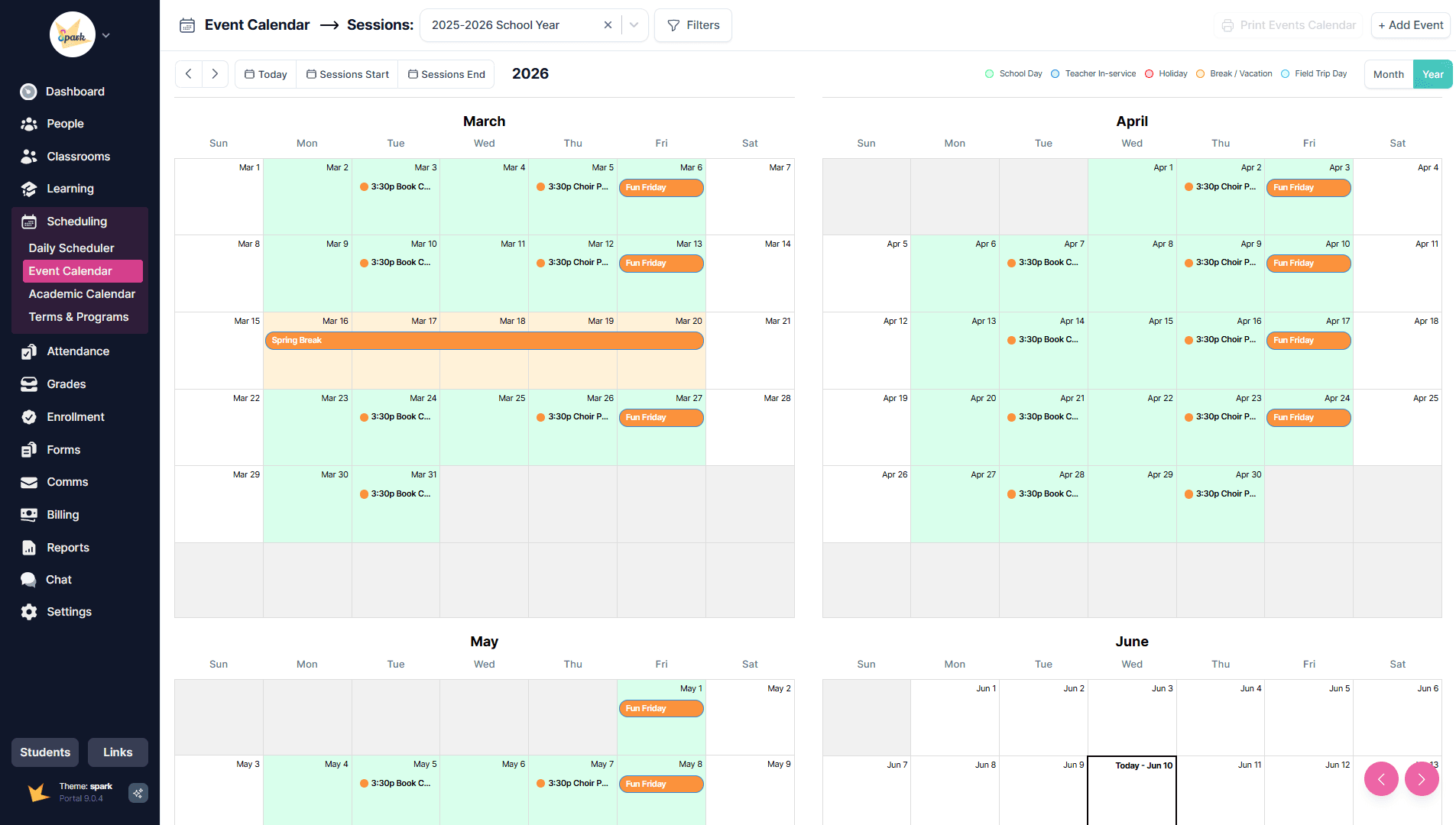 School event calendar