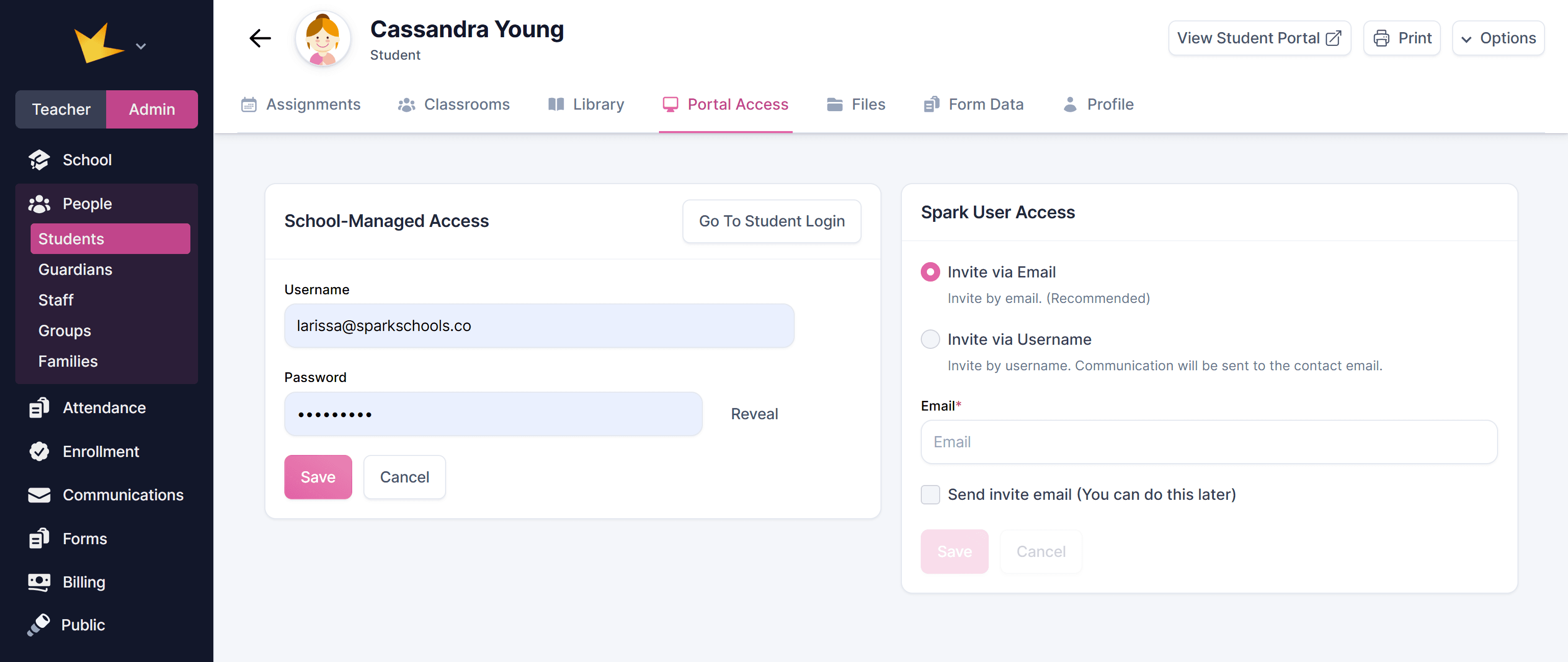 Student Portal Access page