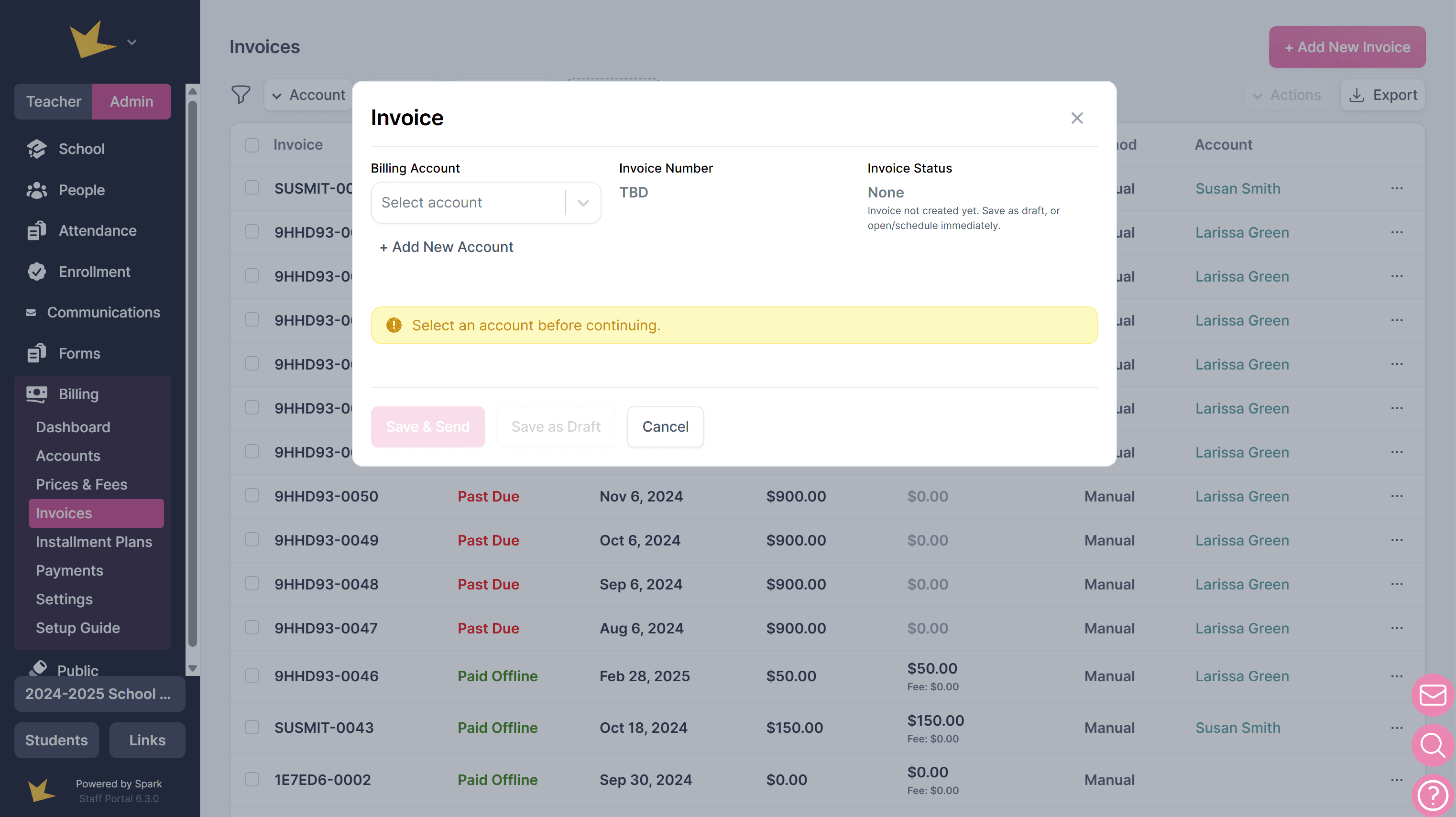 Creating a new invoice in Billing