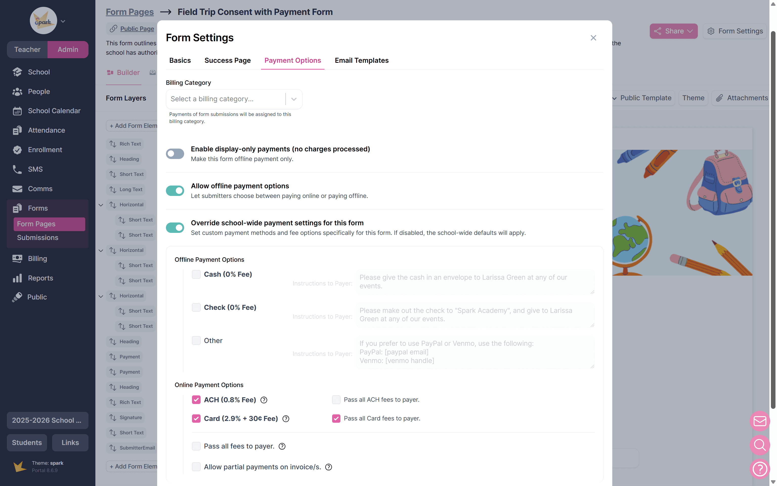 Form settings