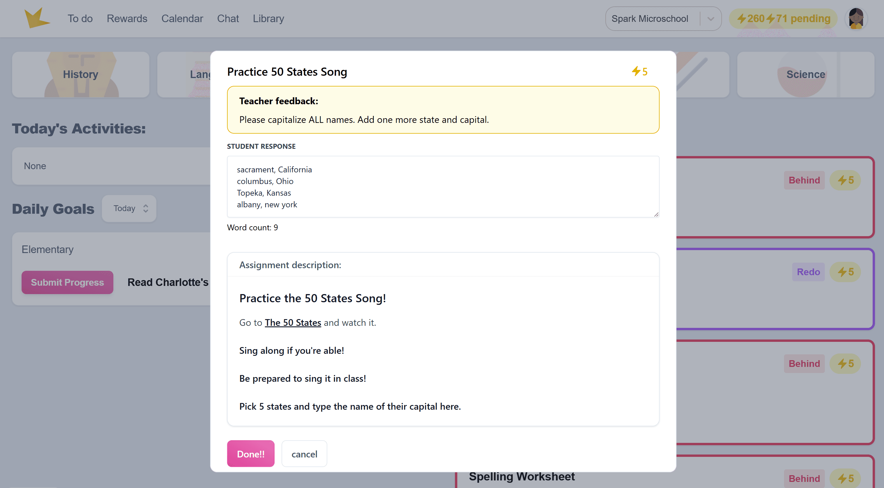 Assignment submission feedback