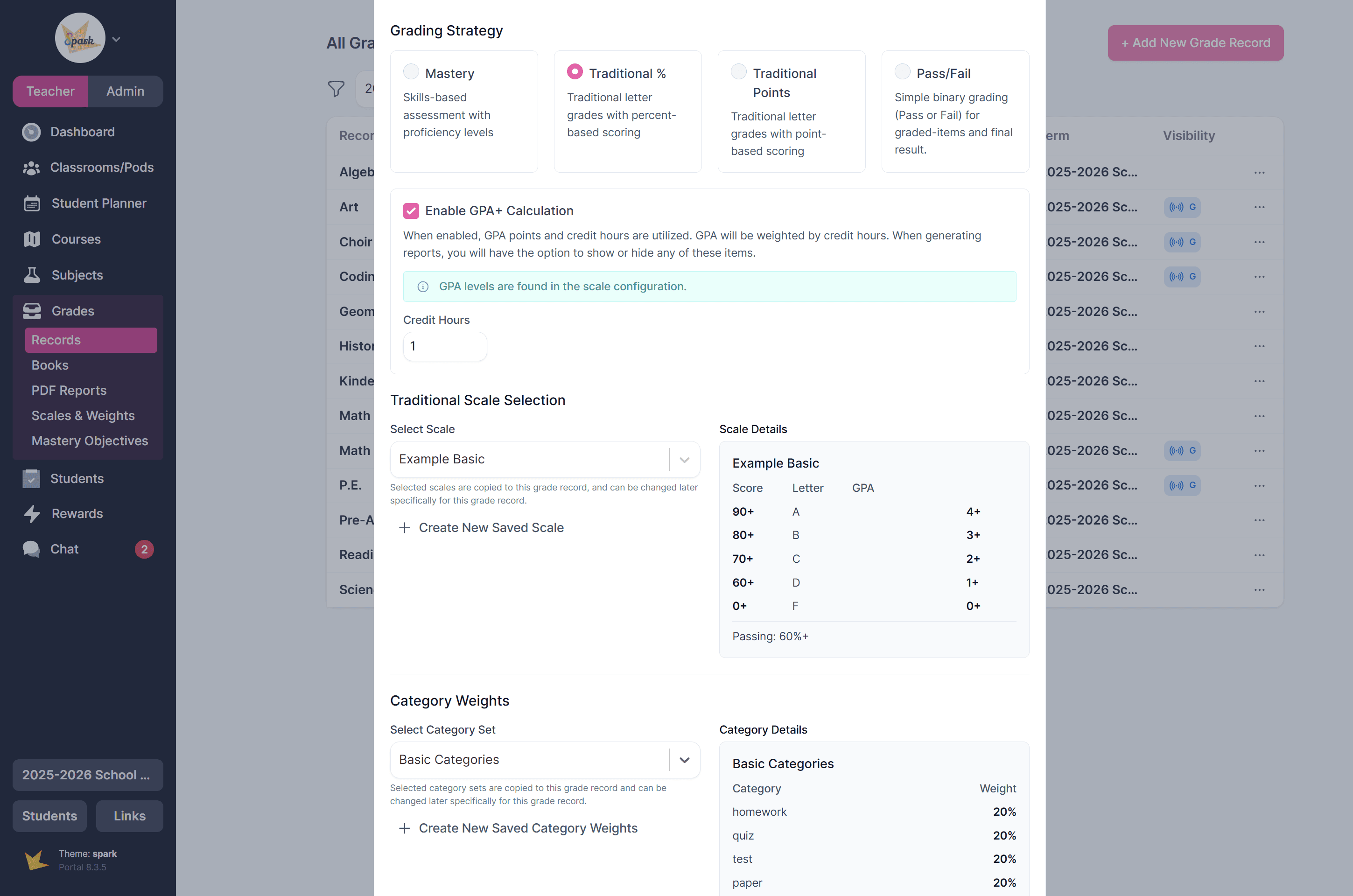 New traditional percentage record scales and weights