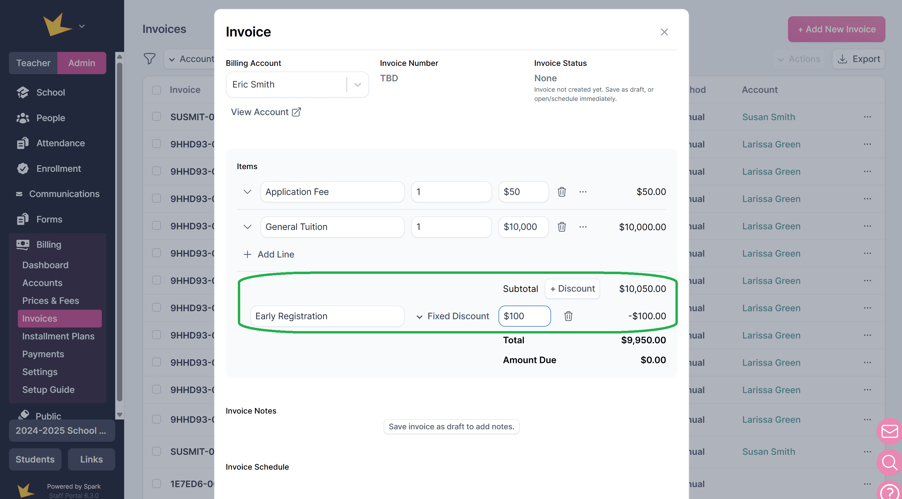 Adding a discount to an invoice