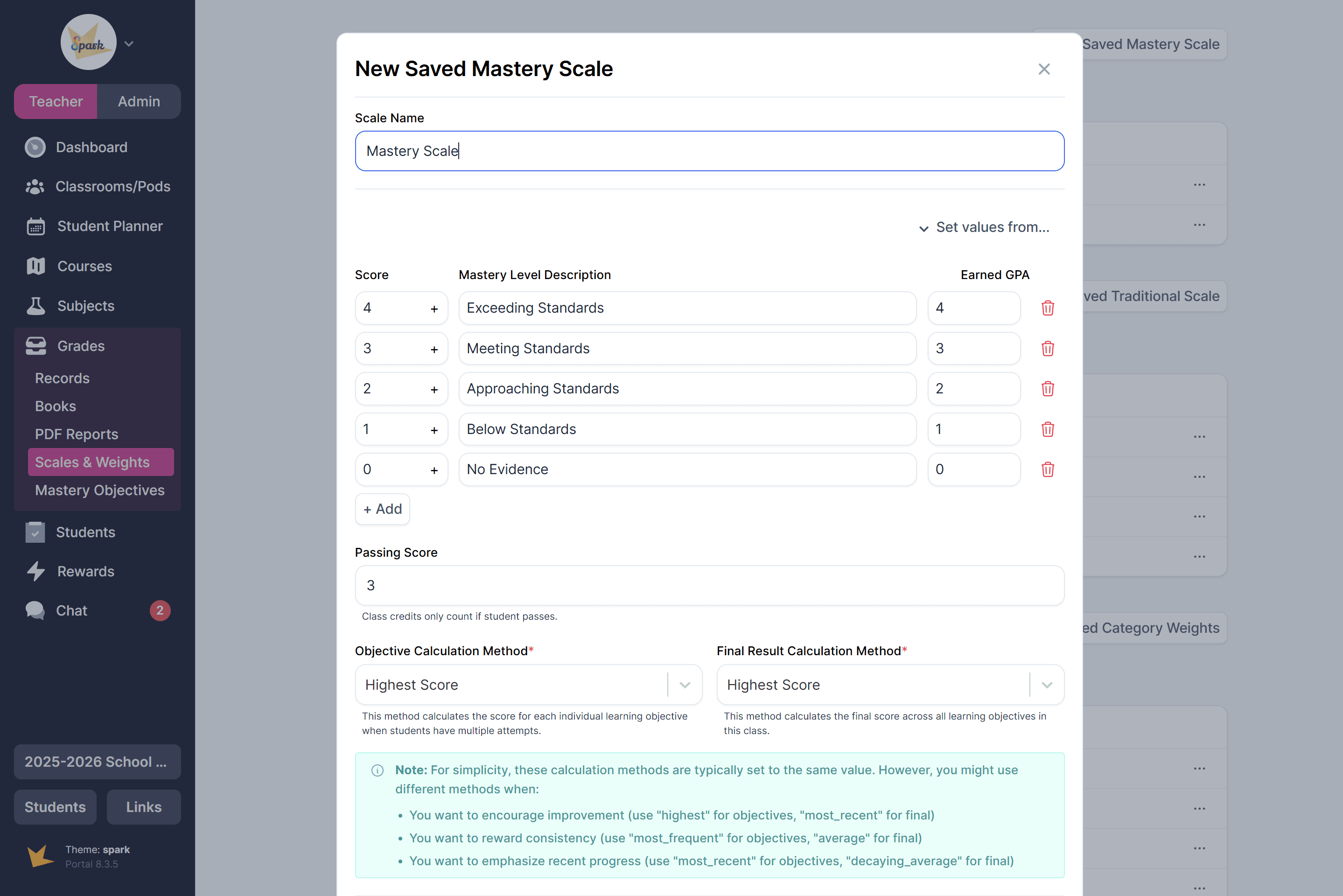 Mastery scale