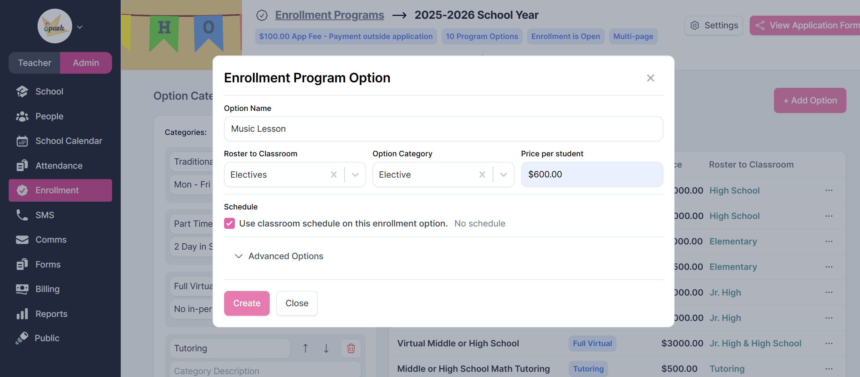 Creating a new enrollment option