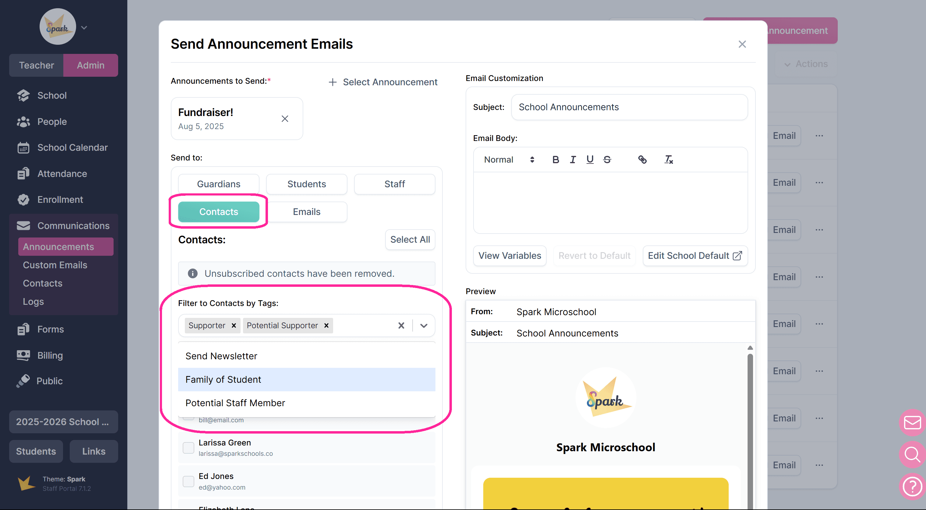 Sending email to tagged contacts