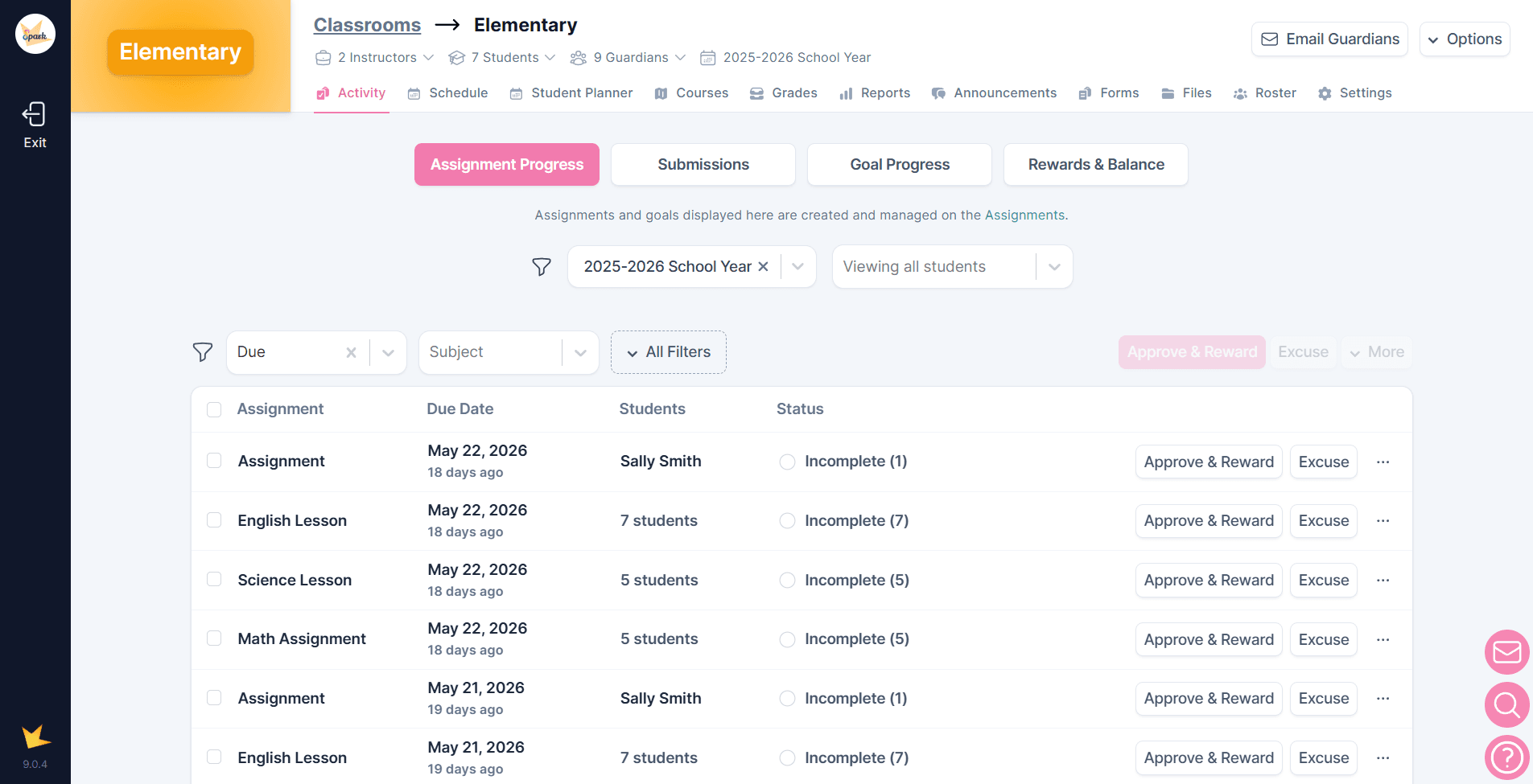 Classroom activity tab