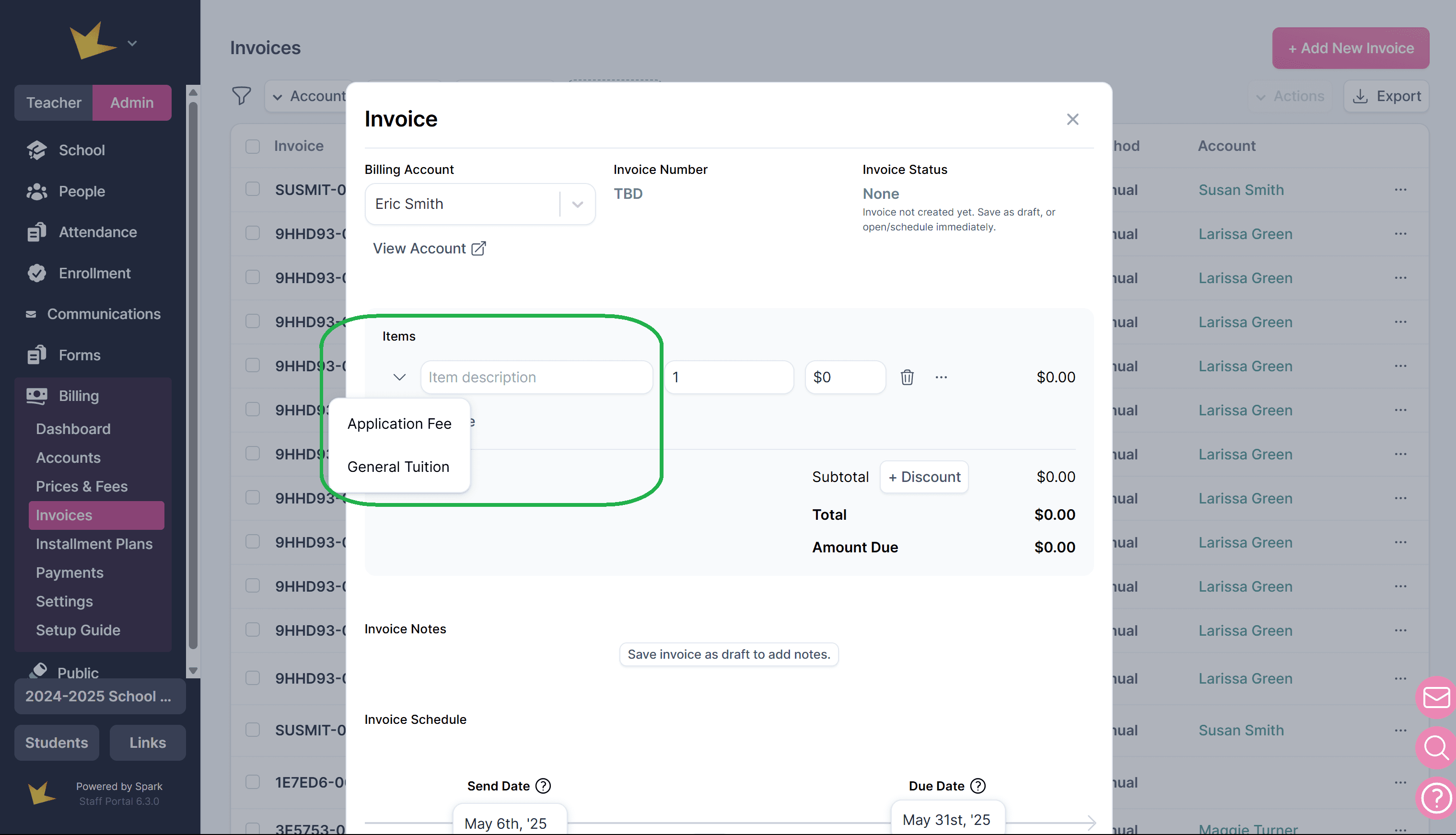 Adding line items to an invoice