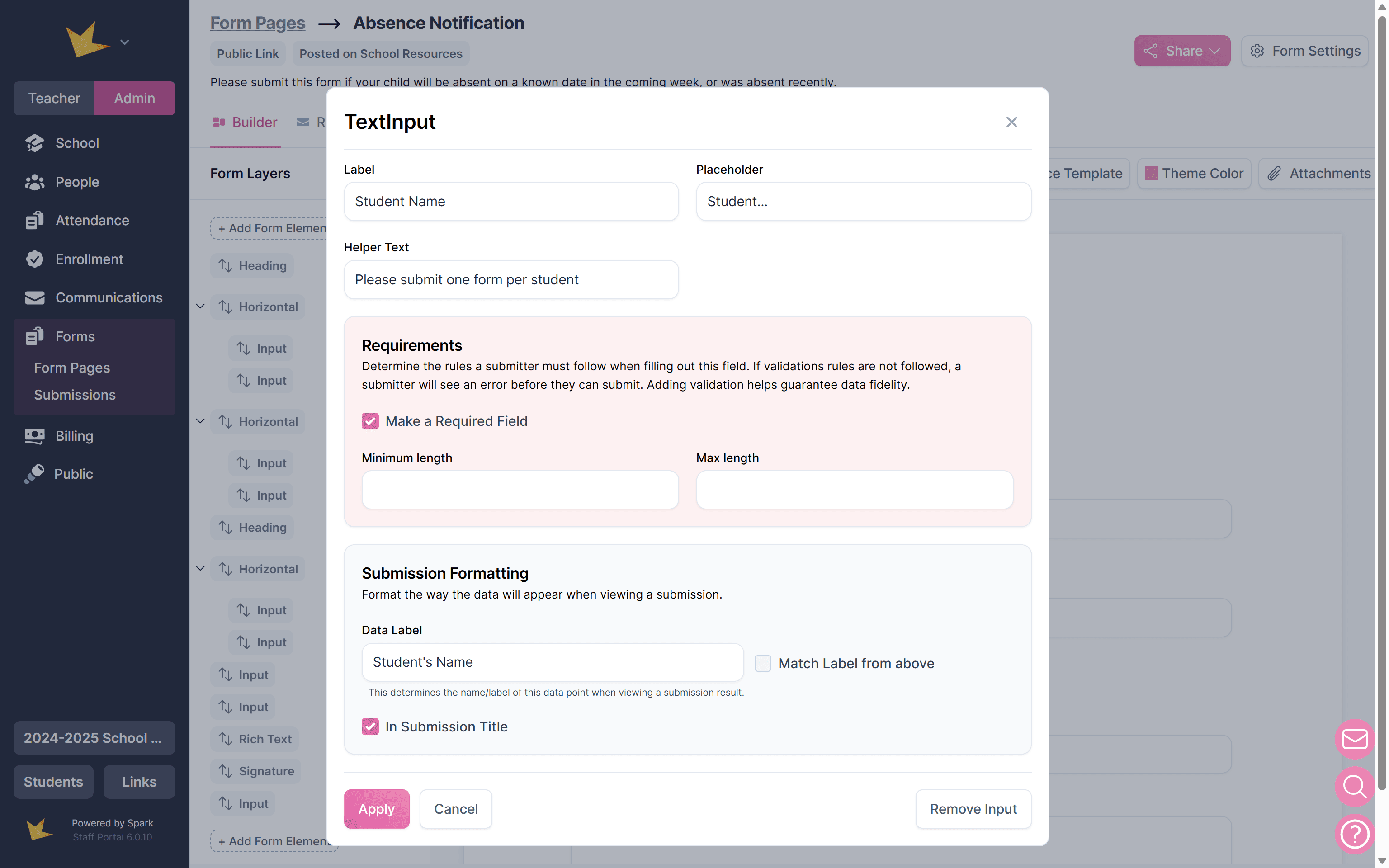 Modal to edit a form element