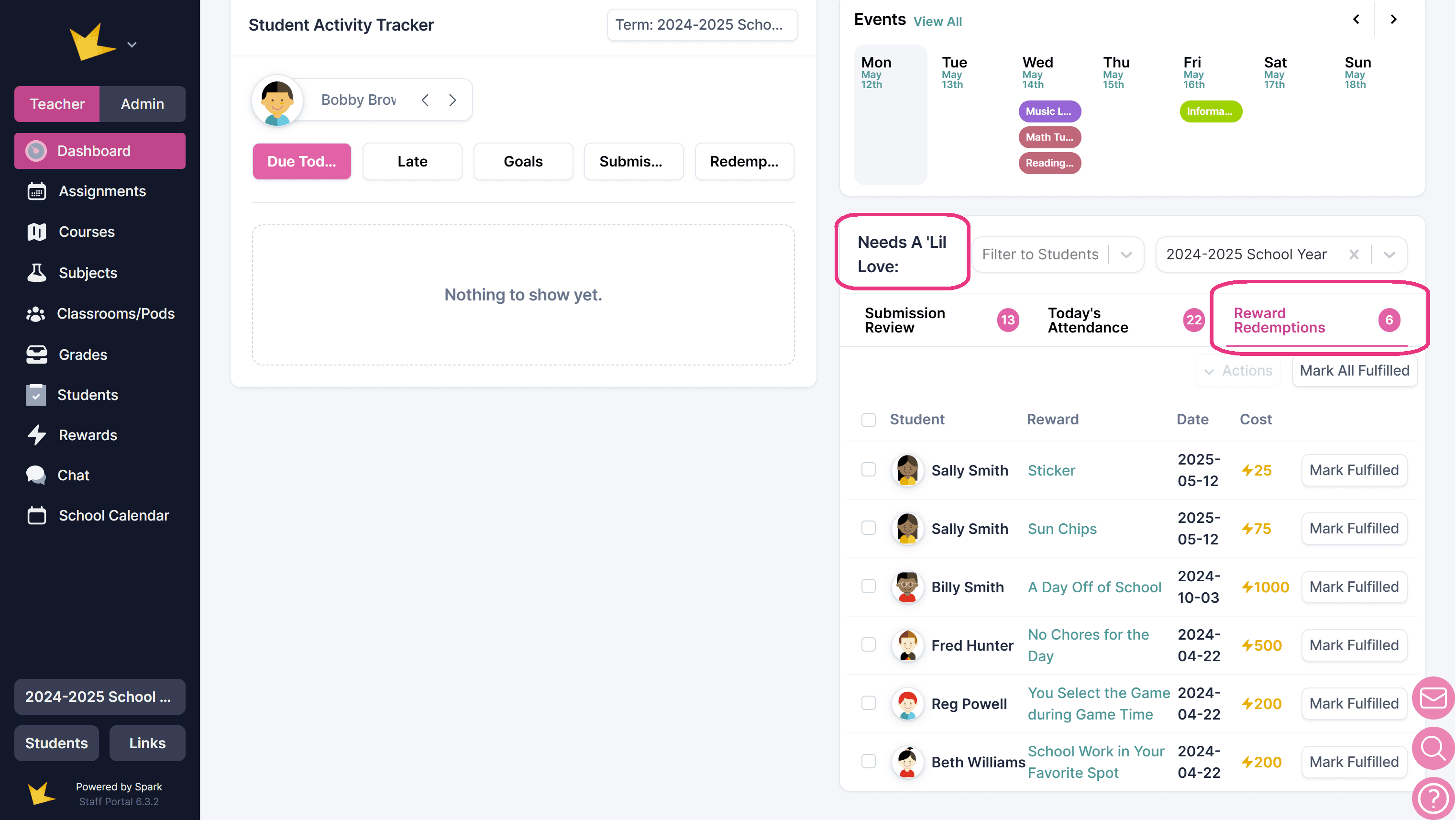 Reward redemptions on dashboard