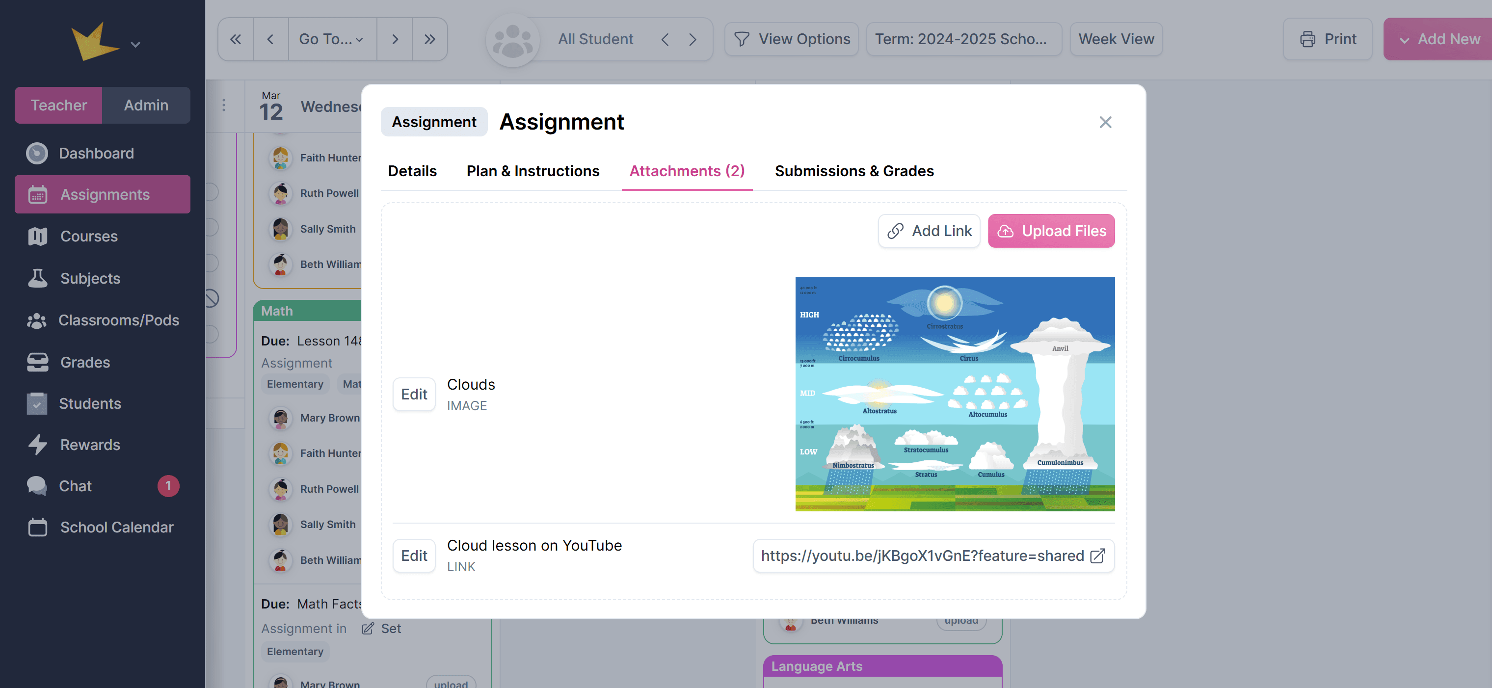 Assignments attachments tab