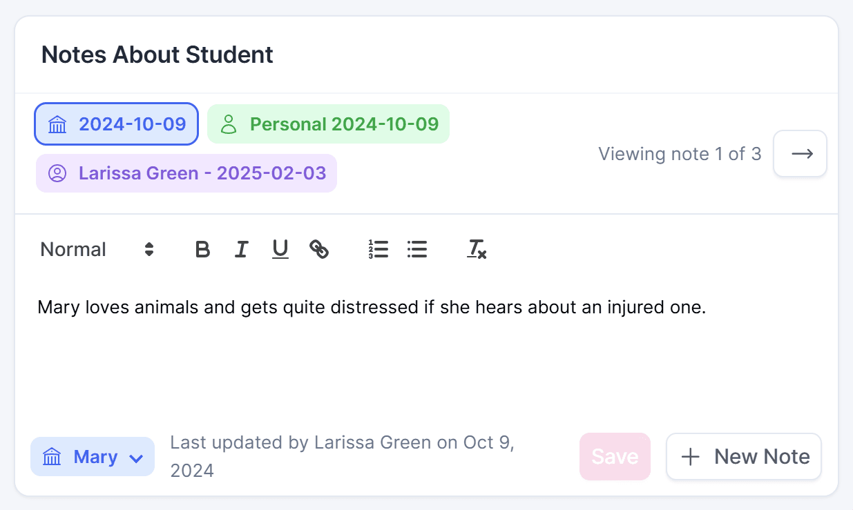 Student Notes section