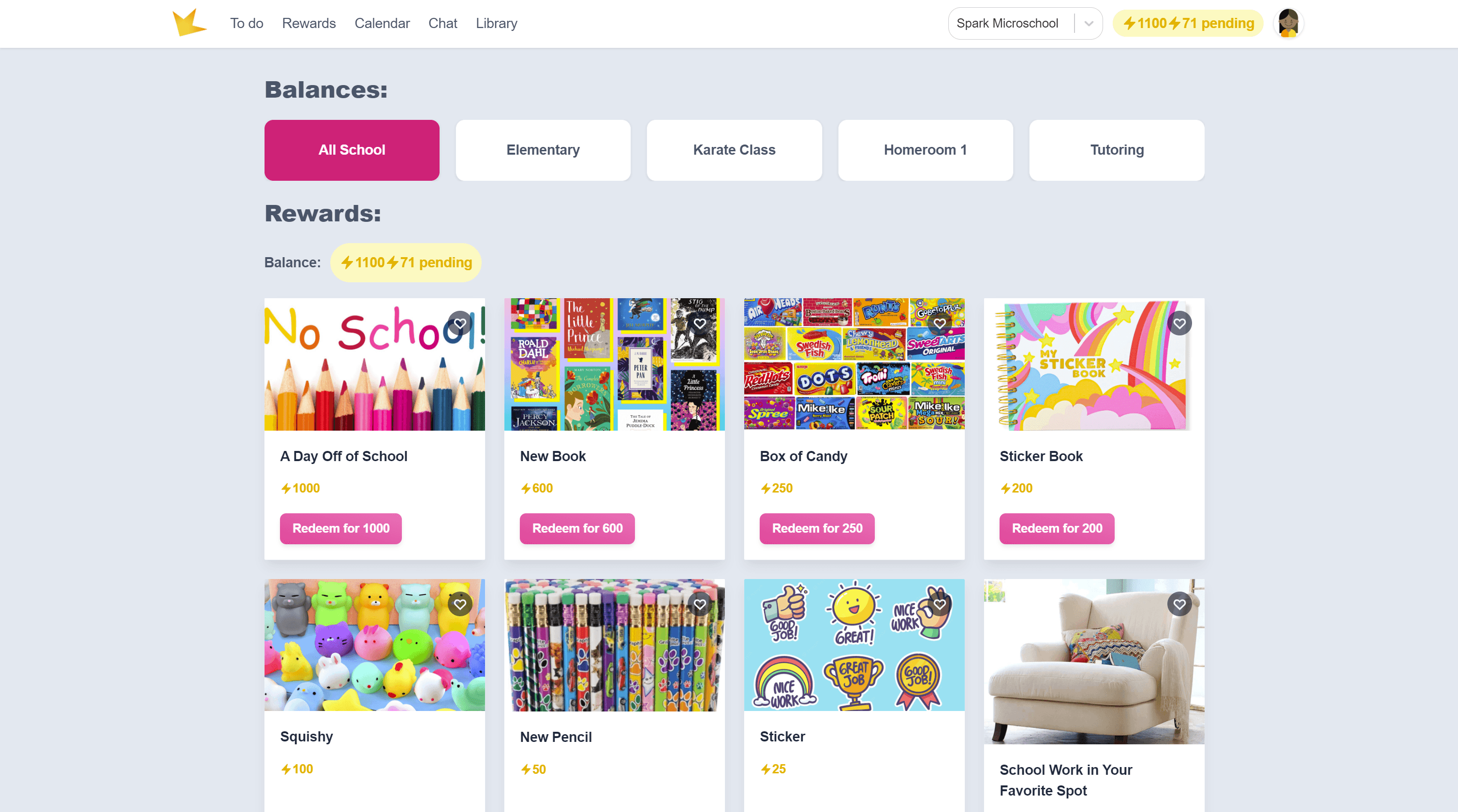 Reward store on student portal