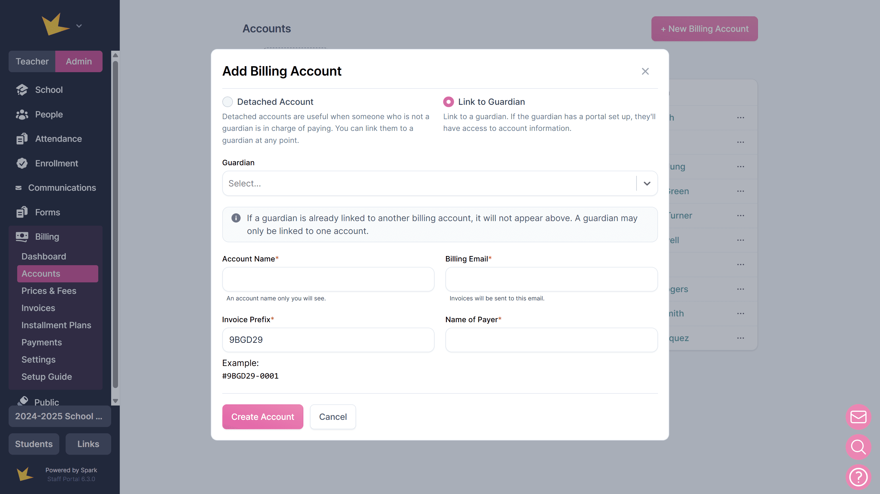 Creating a new Billing Account