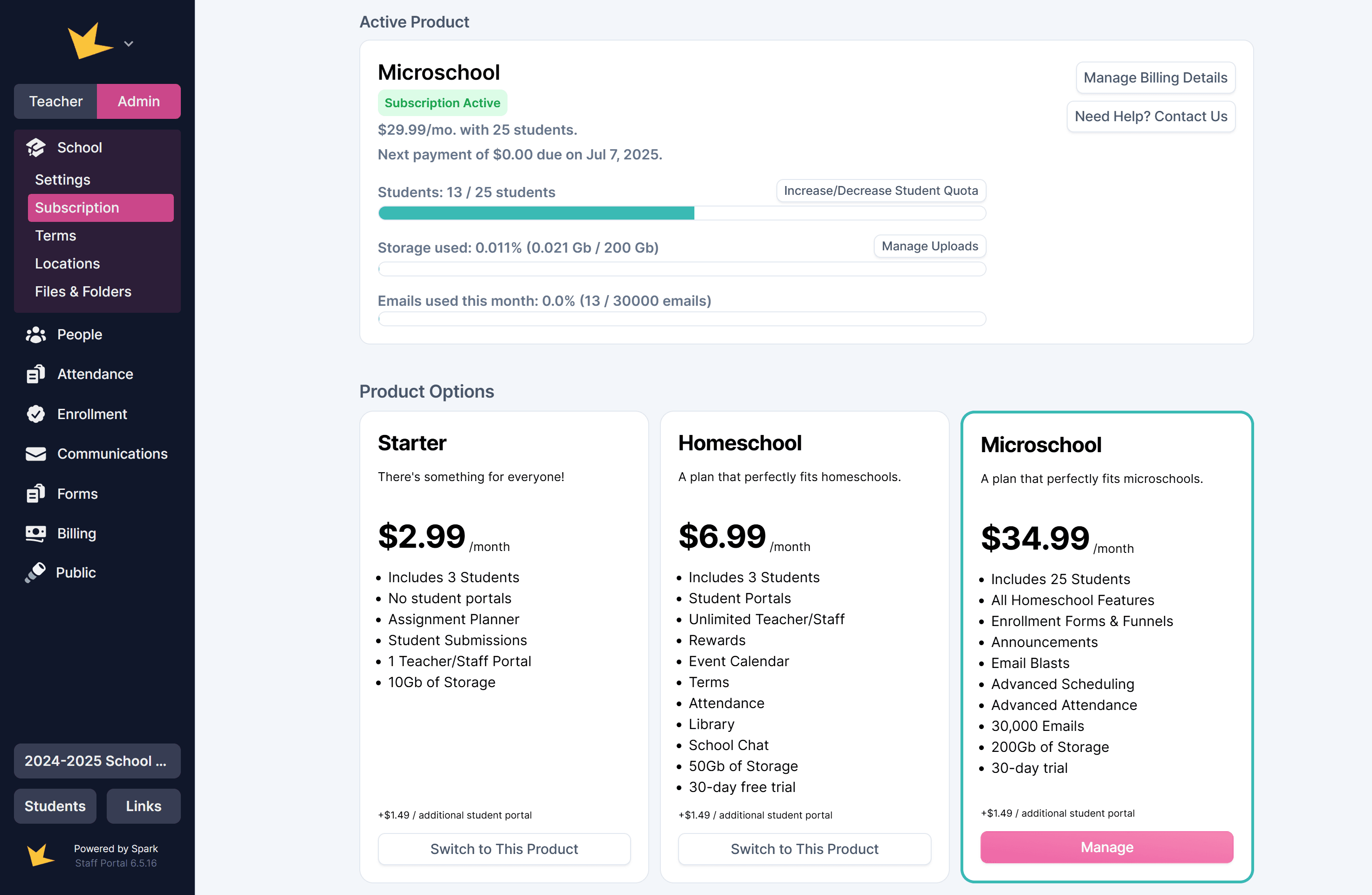 Spark subscription page