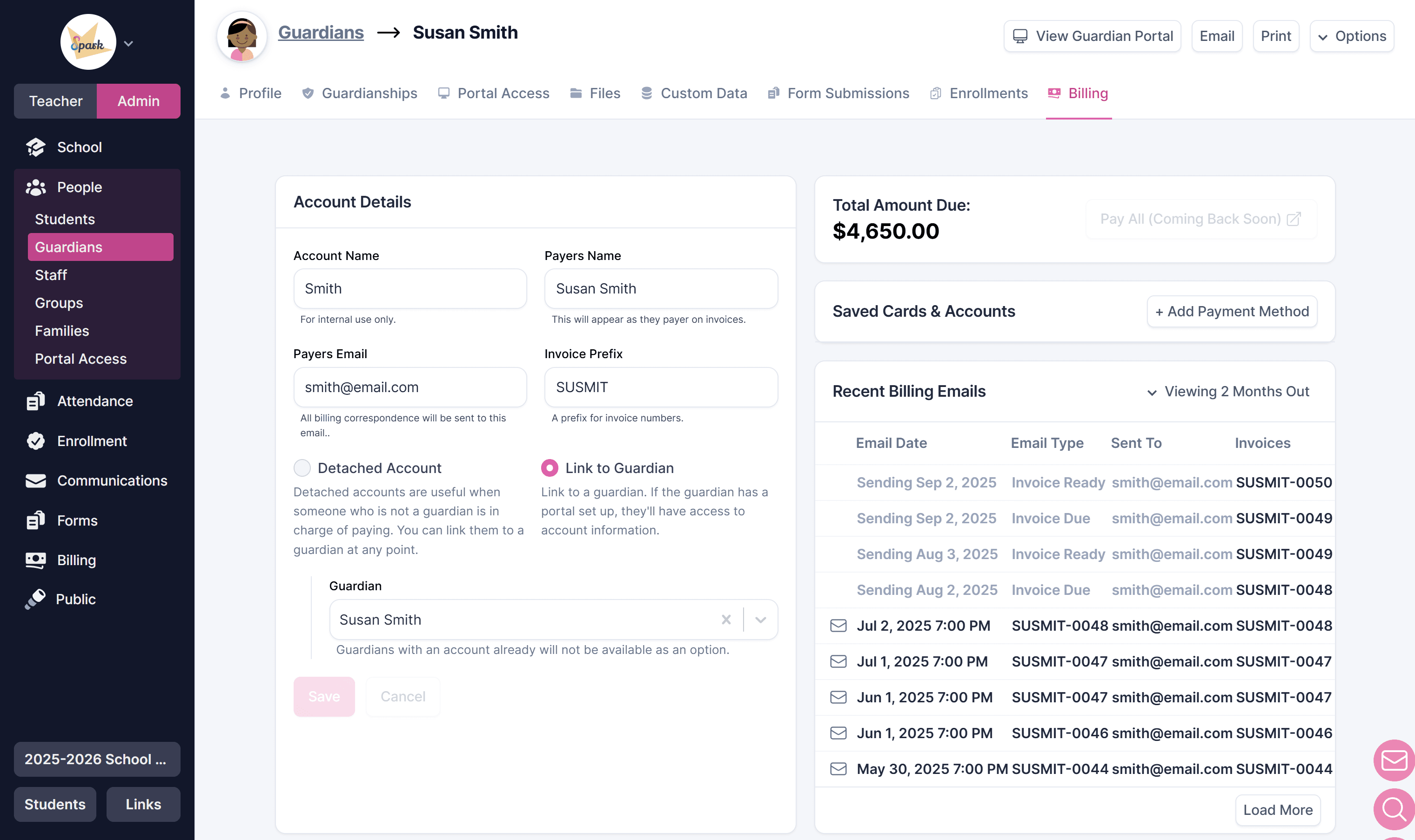 Guardian billing tab