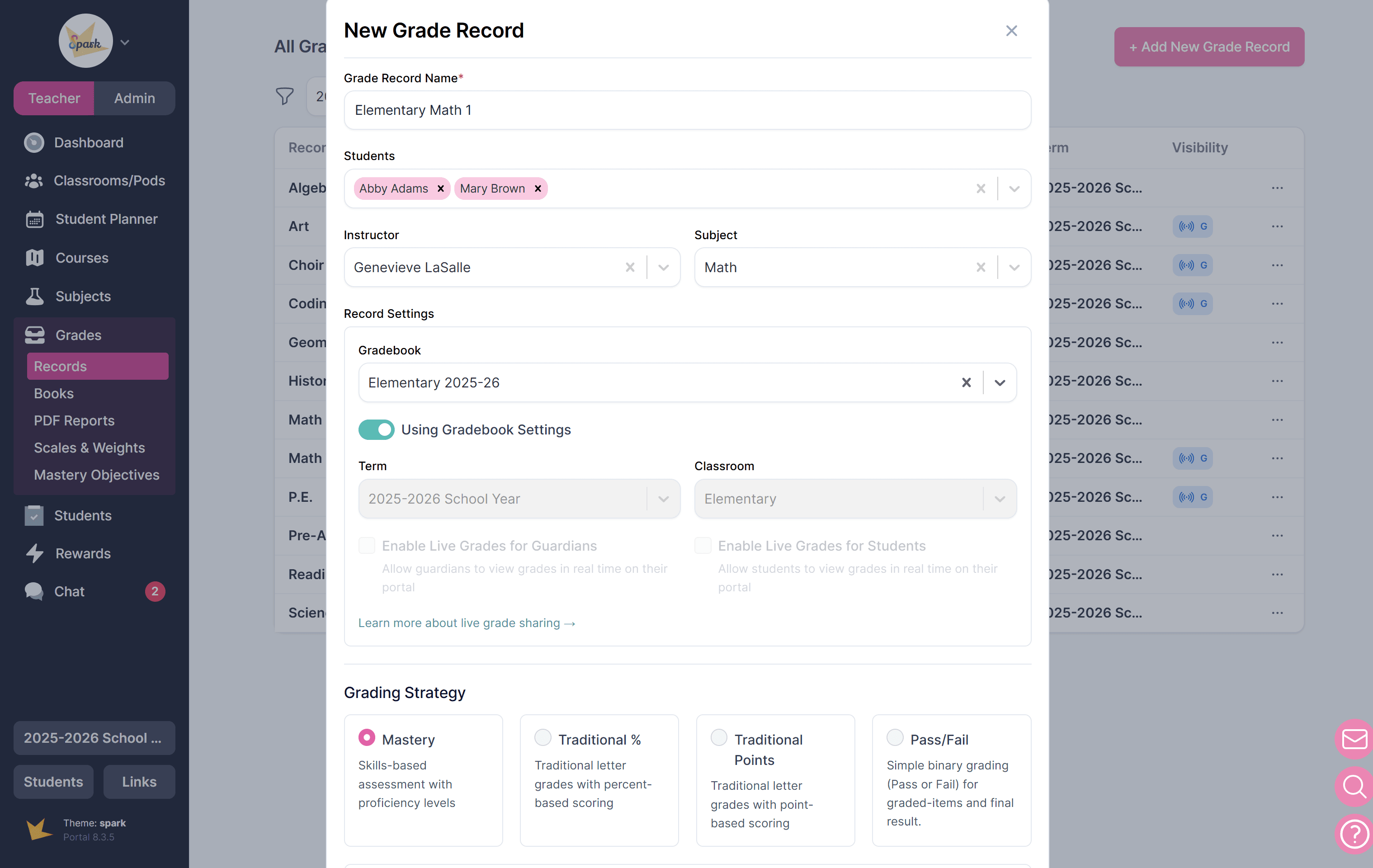 New mastery grade record