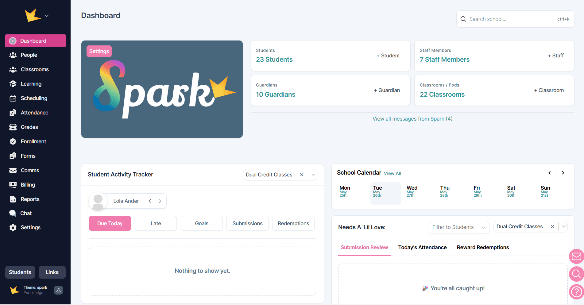 Dashboard with new navigation menu