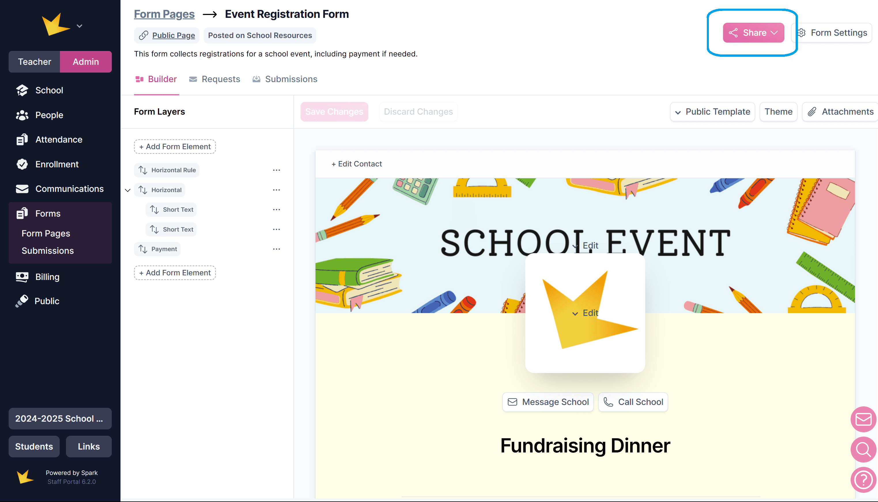 Form Page share button