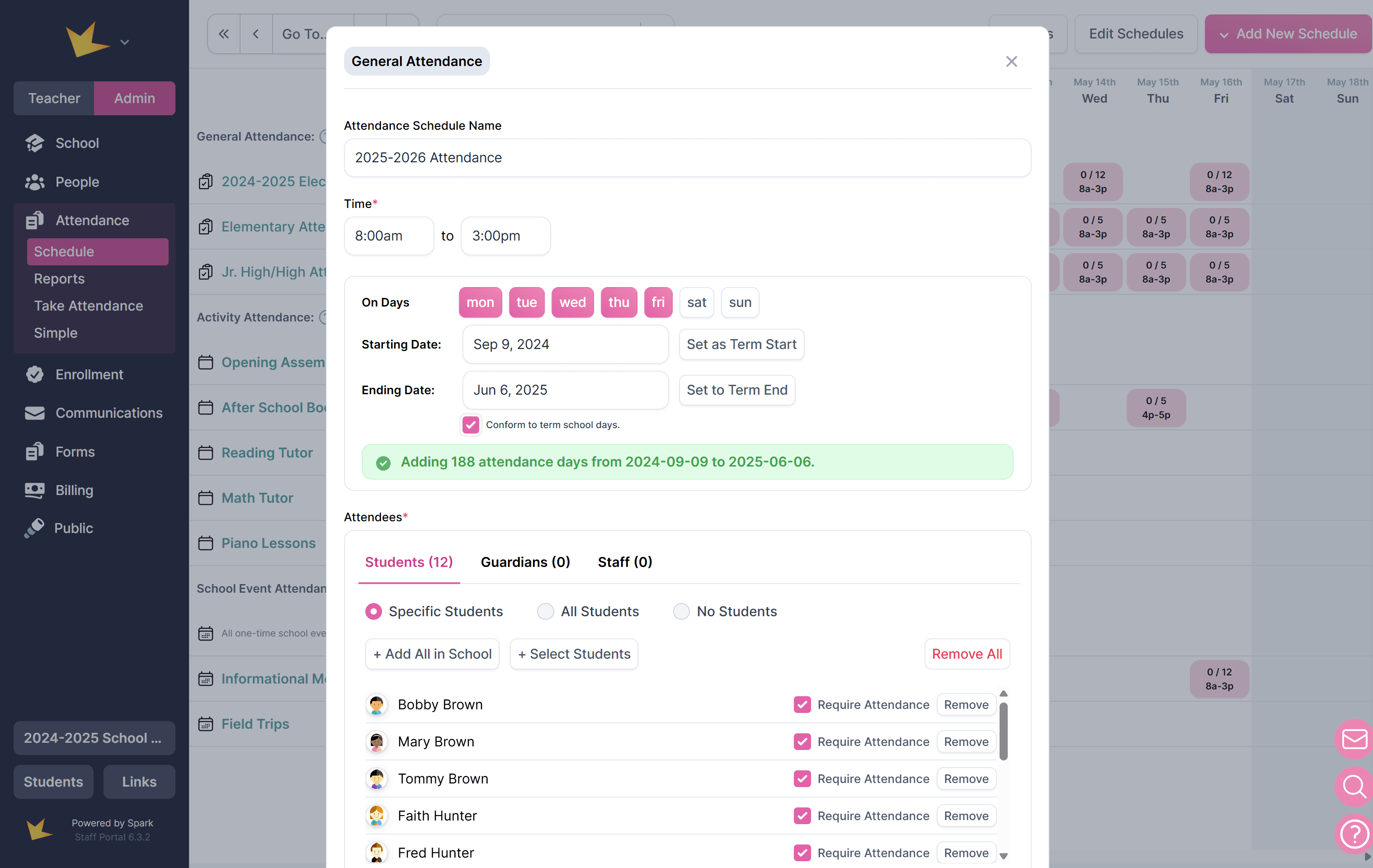 Creating a new General Attendance Schedule