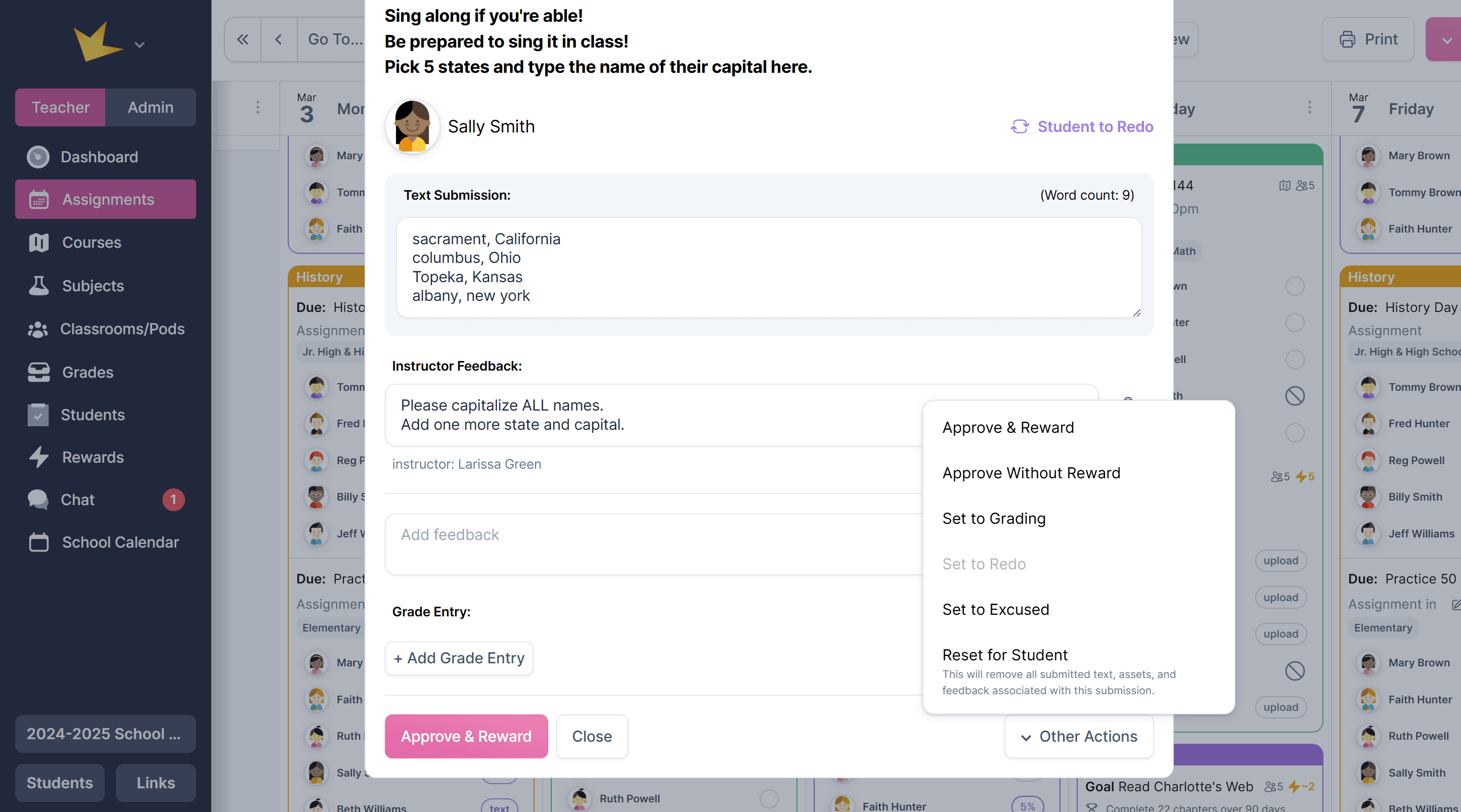 Assignment submission actions