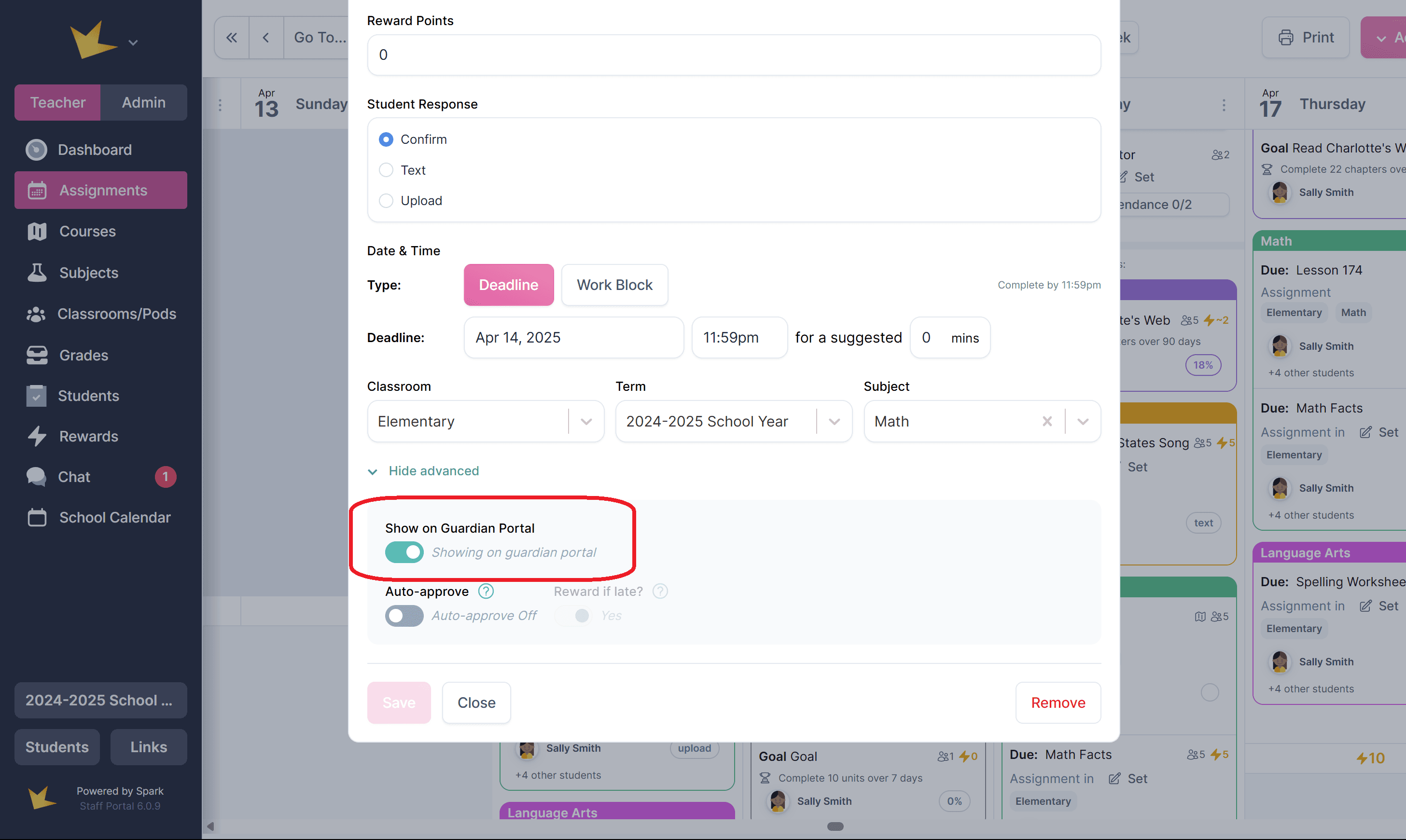 Posting assignment on guardian portal