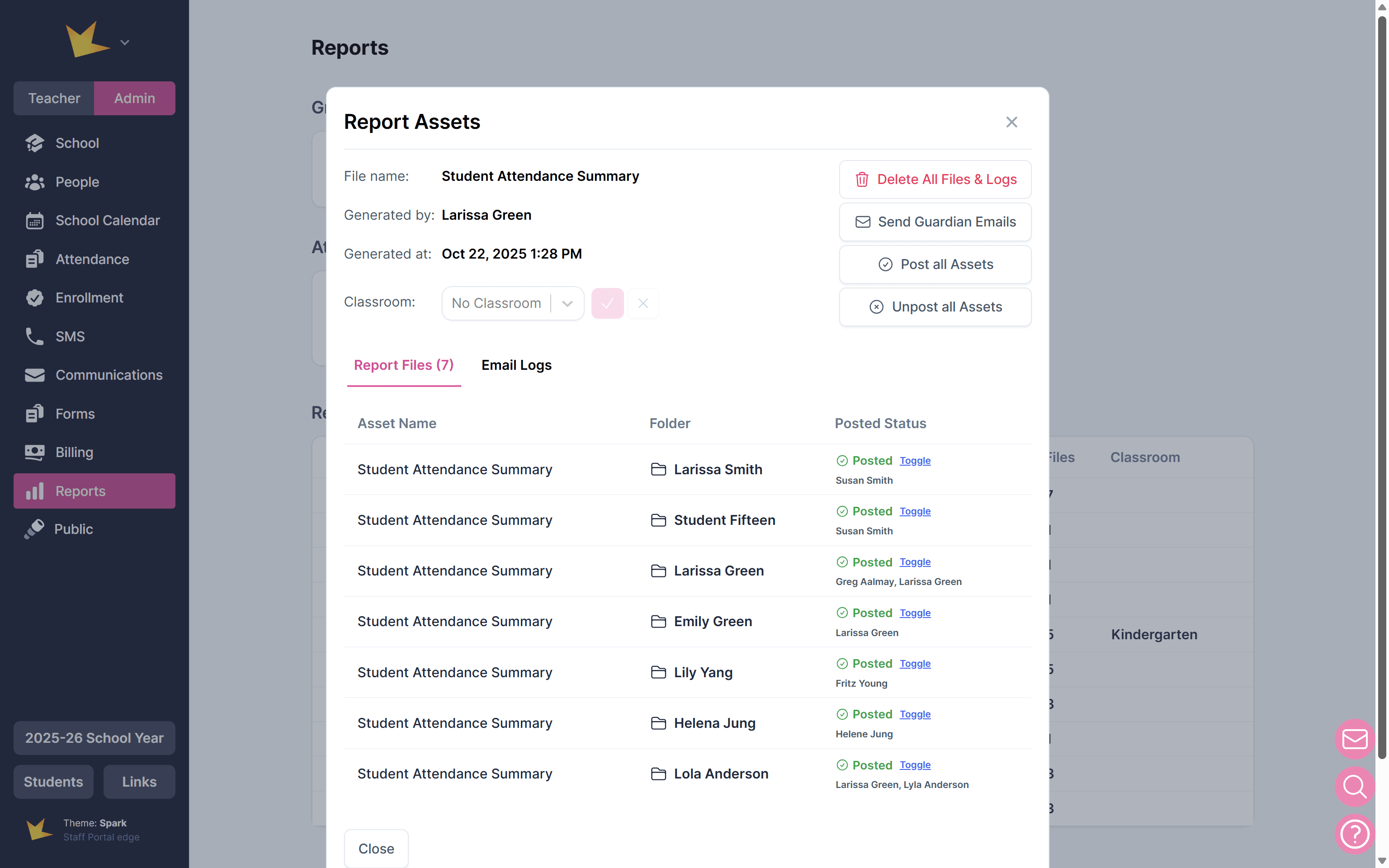 Removing a report from Guardian Portals