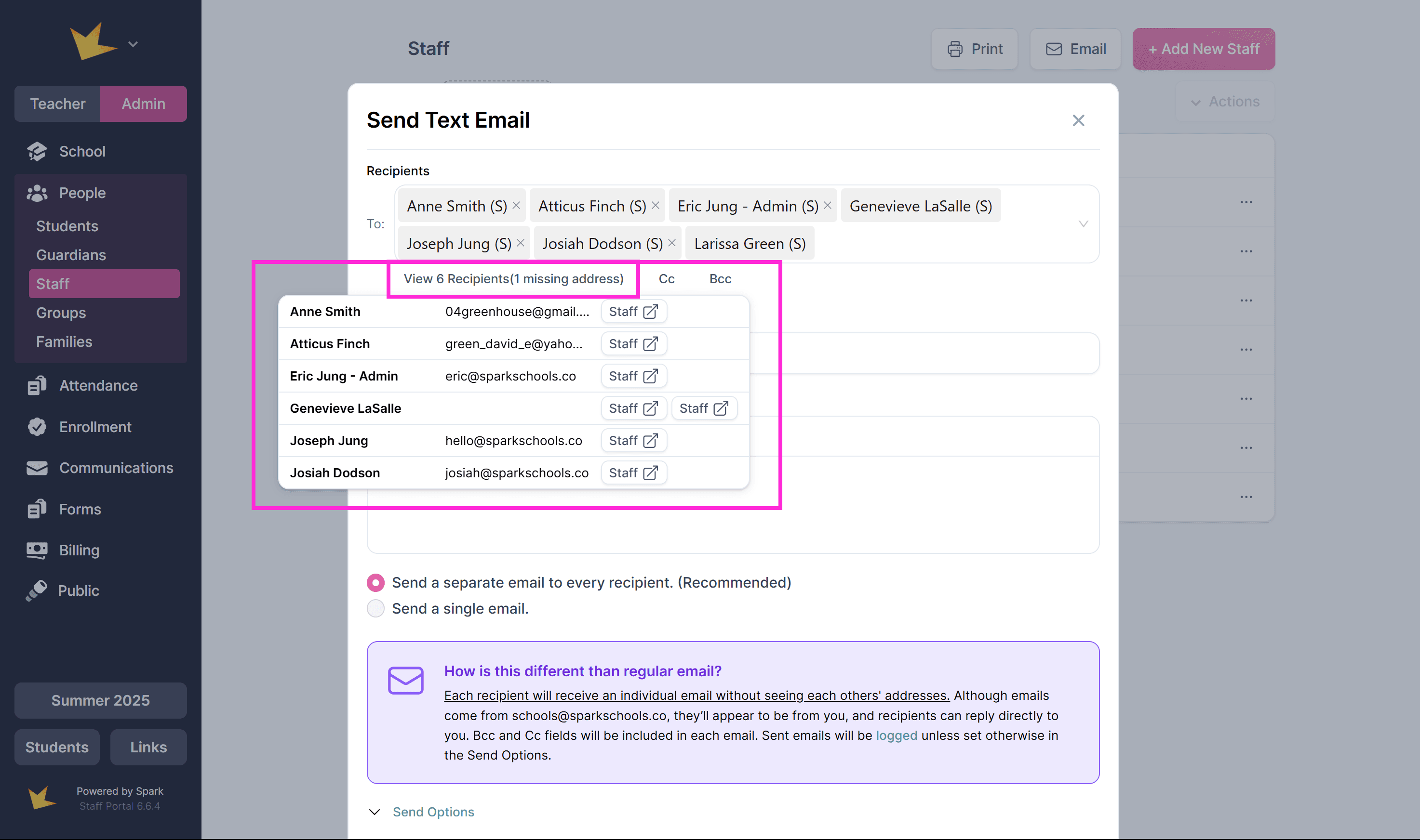 View Recipients of a Quick Email