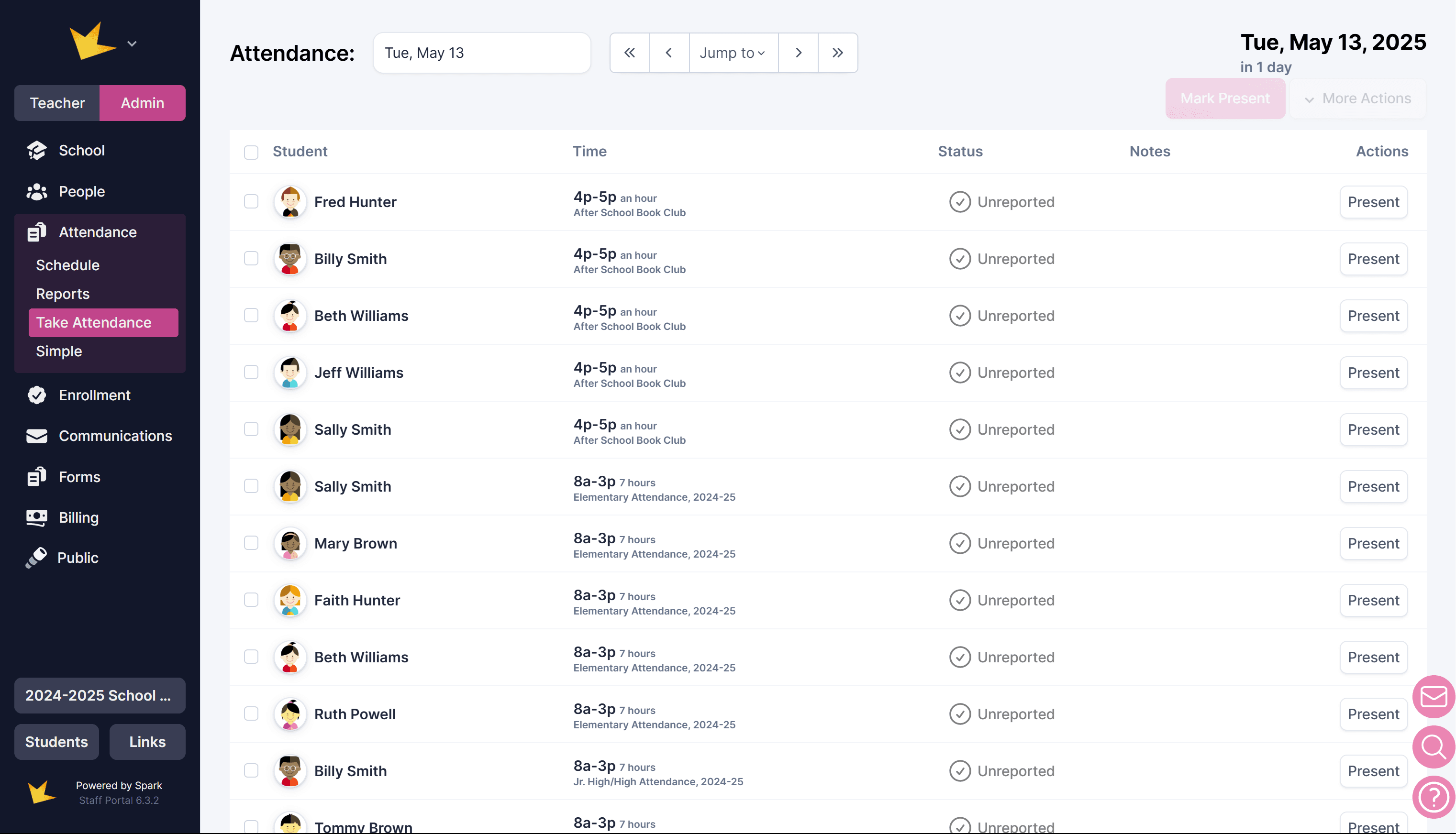 Take Attendance page