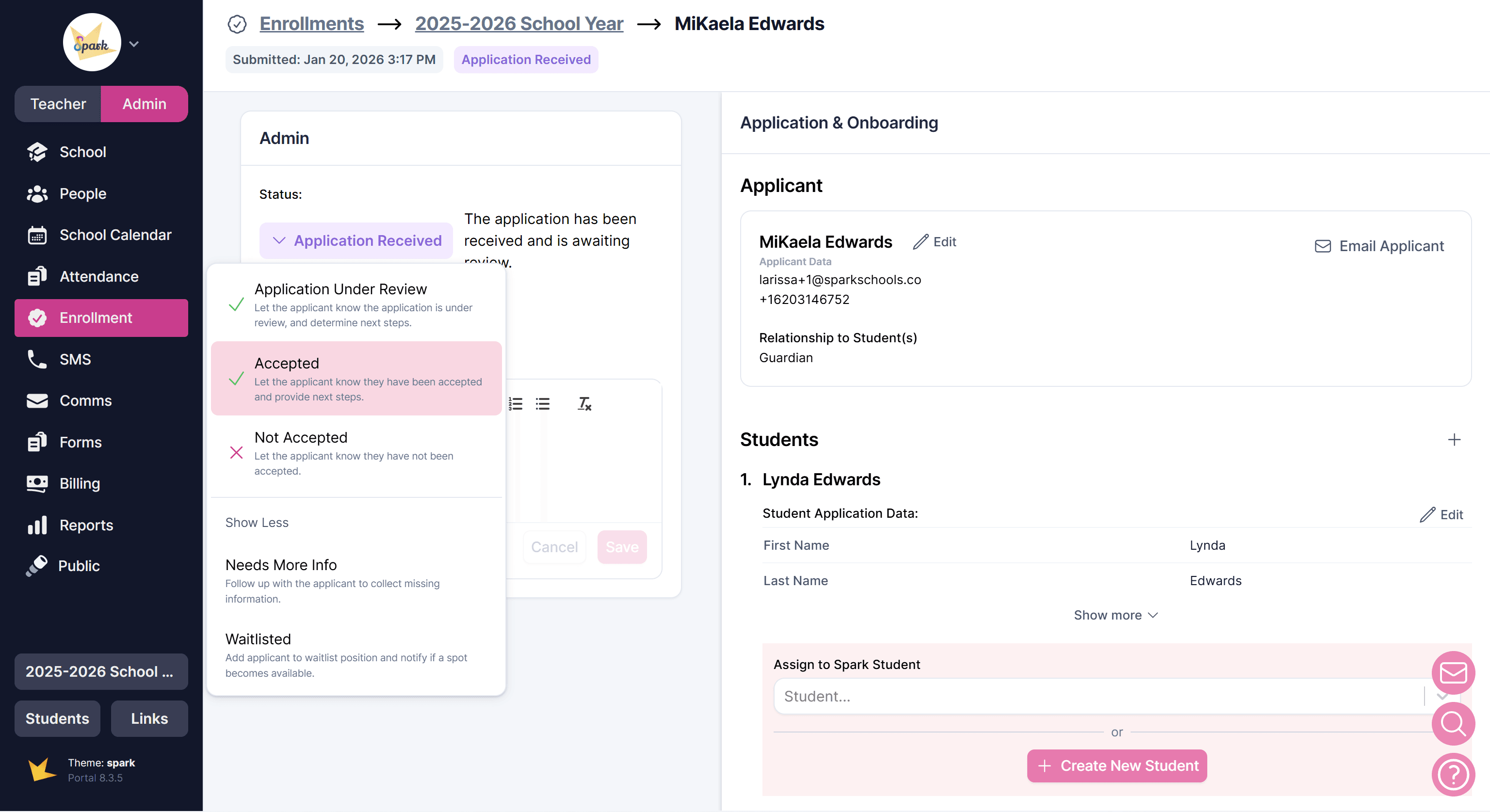 Application status options