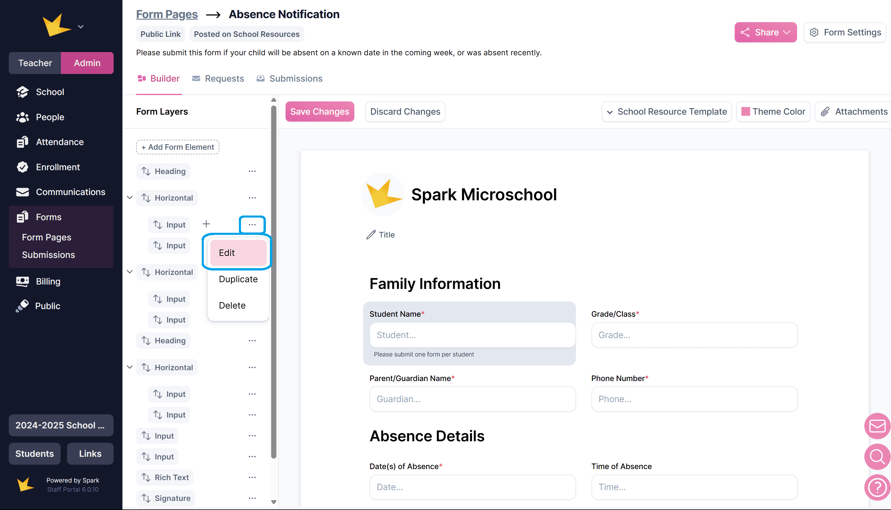 Editing a form element