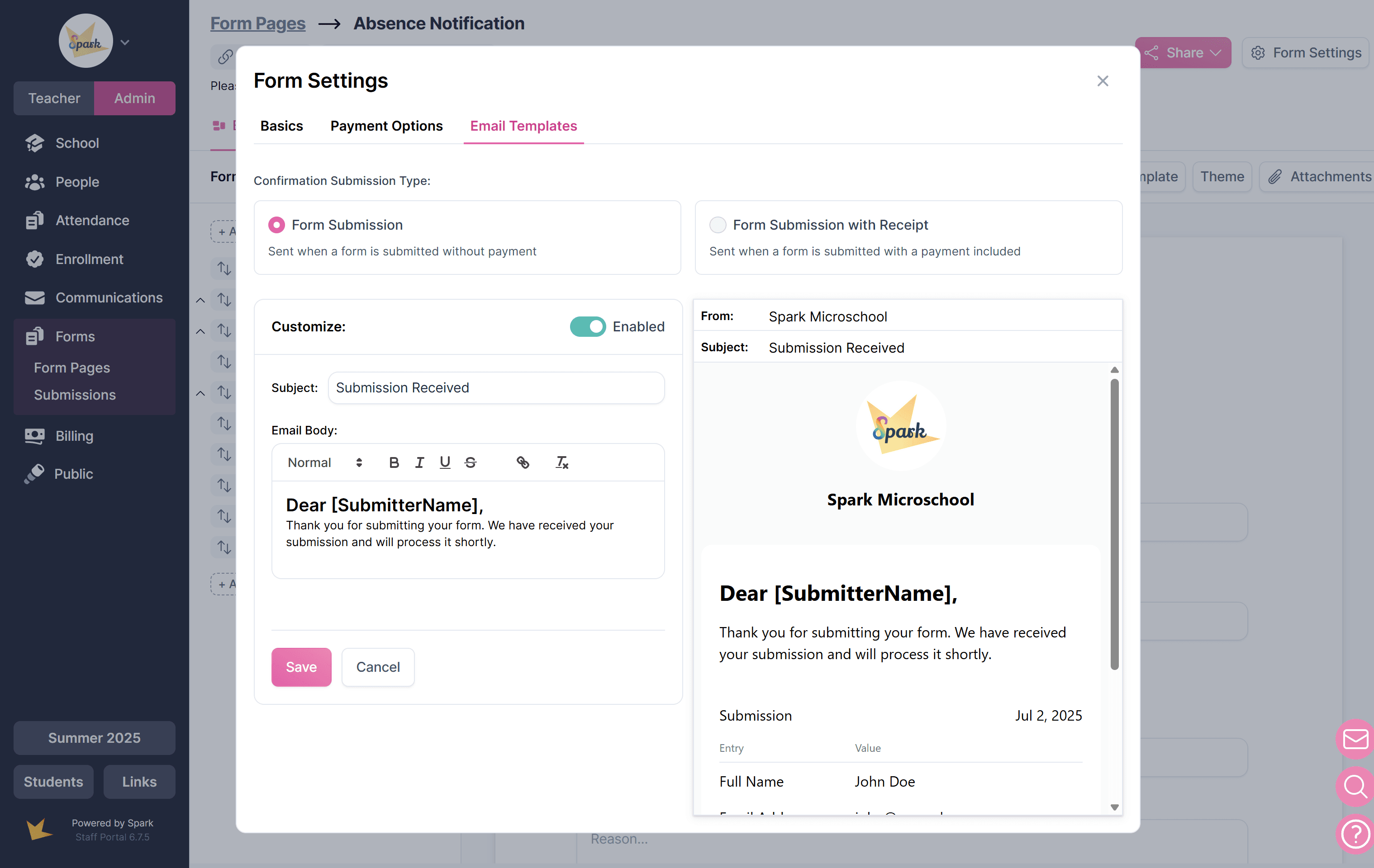 Form settings