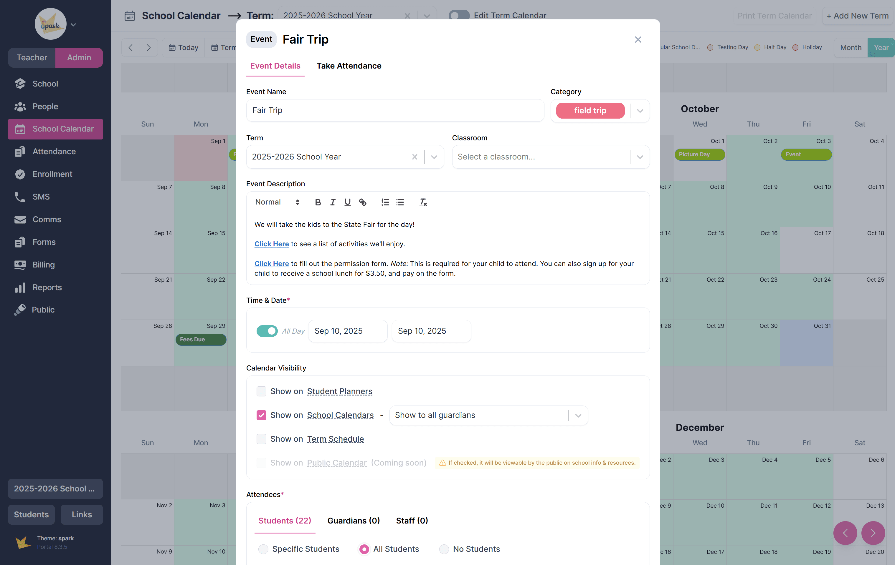 Creating a new event