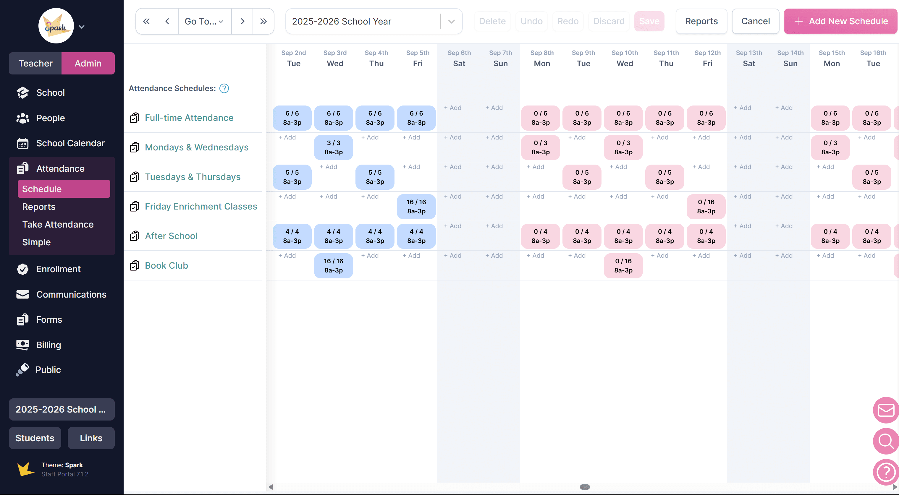 Editing attendance schedules