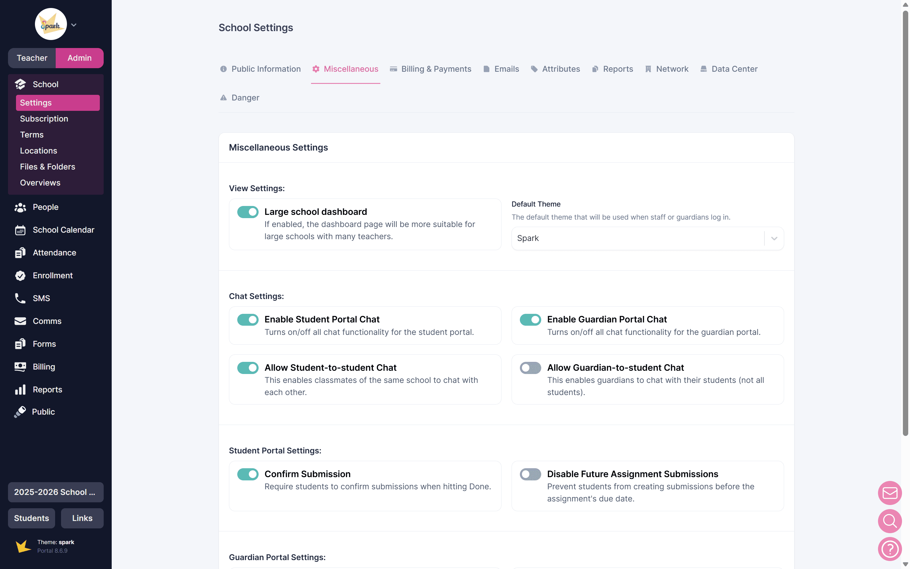 Miscellaneous school settings