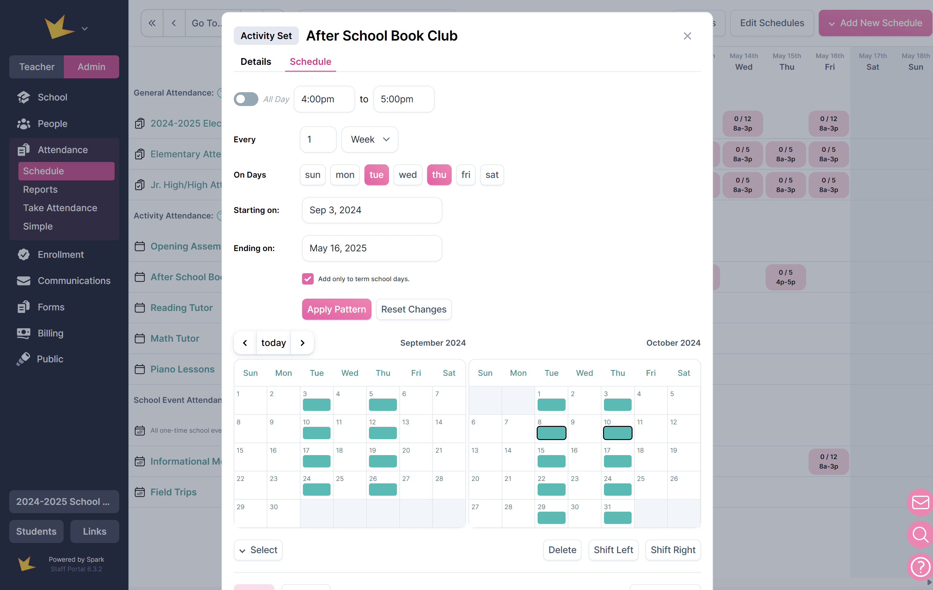 Attendance Schedule modal