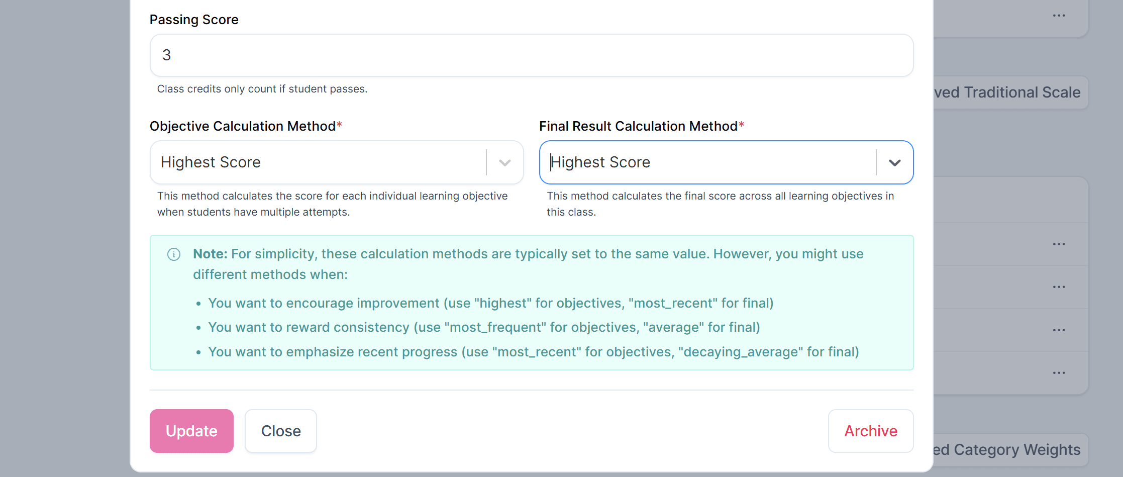 Mastery score calculation methods