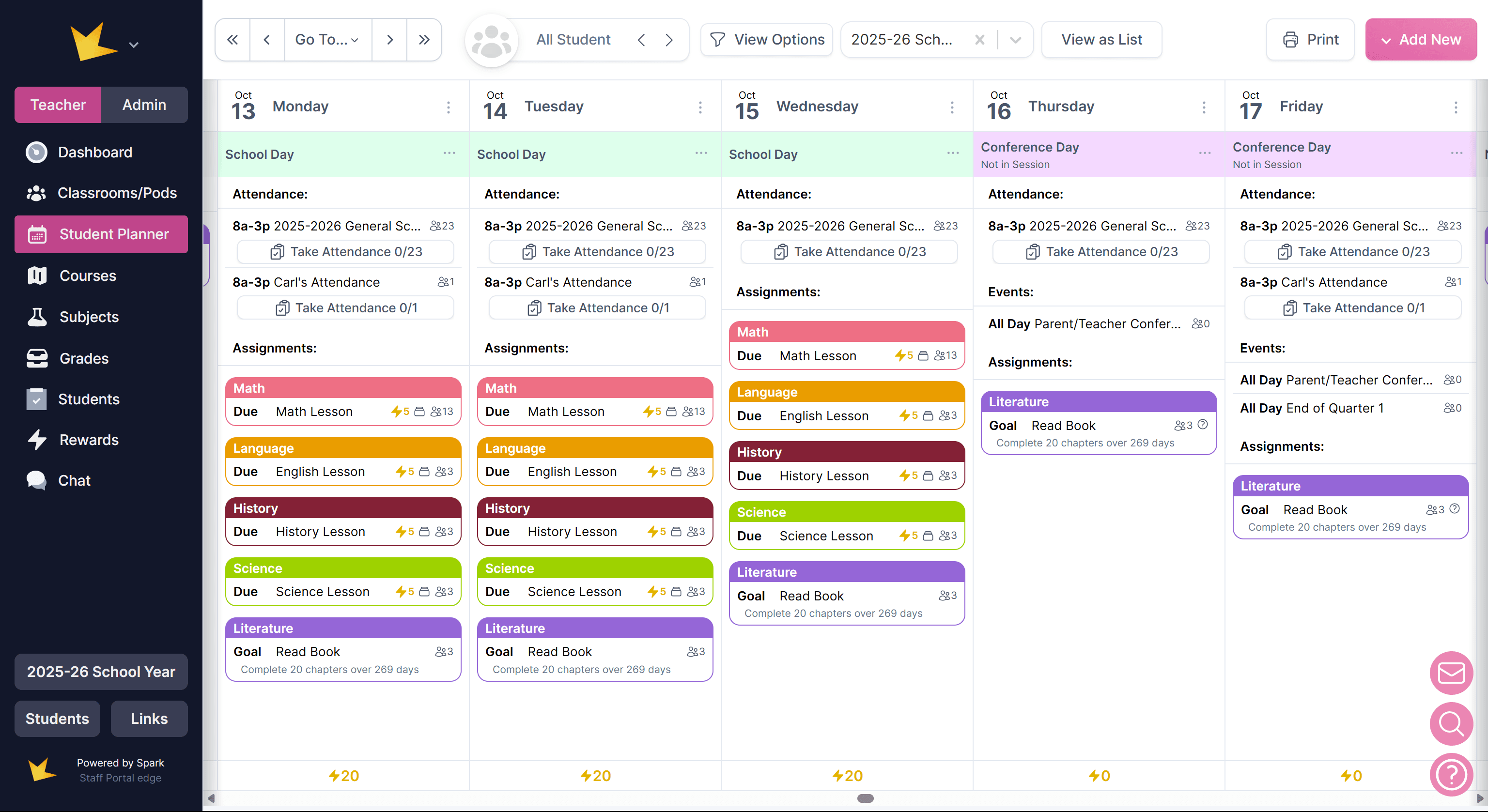 Term days on student planner