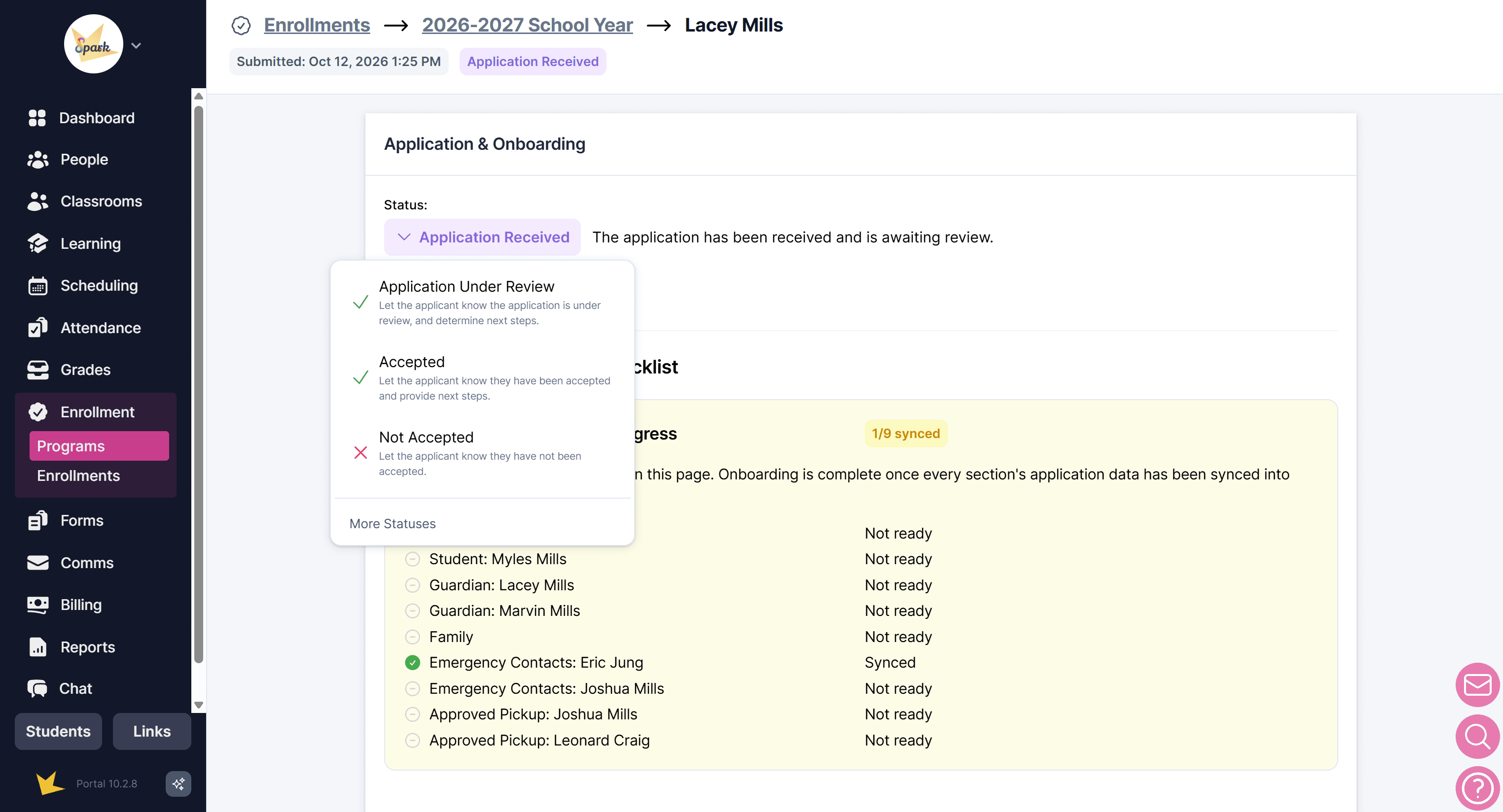 Application status options