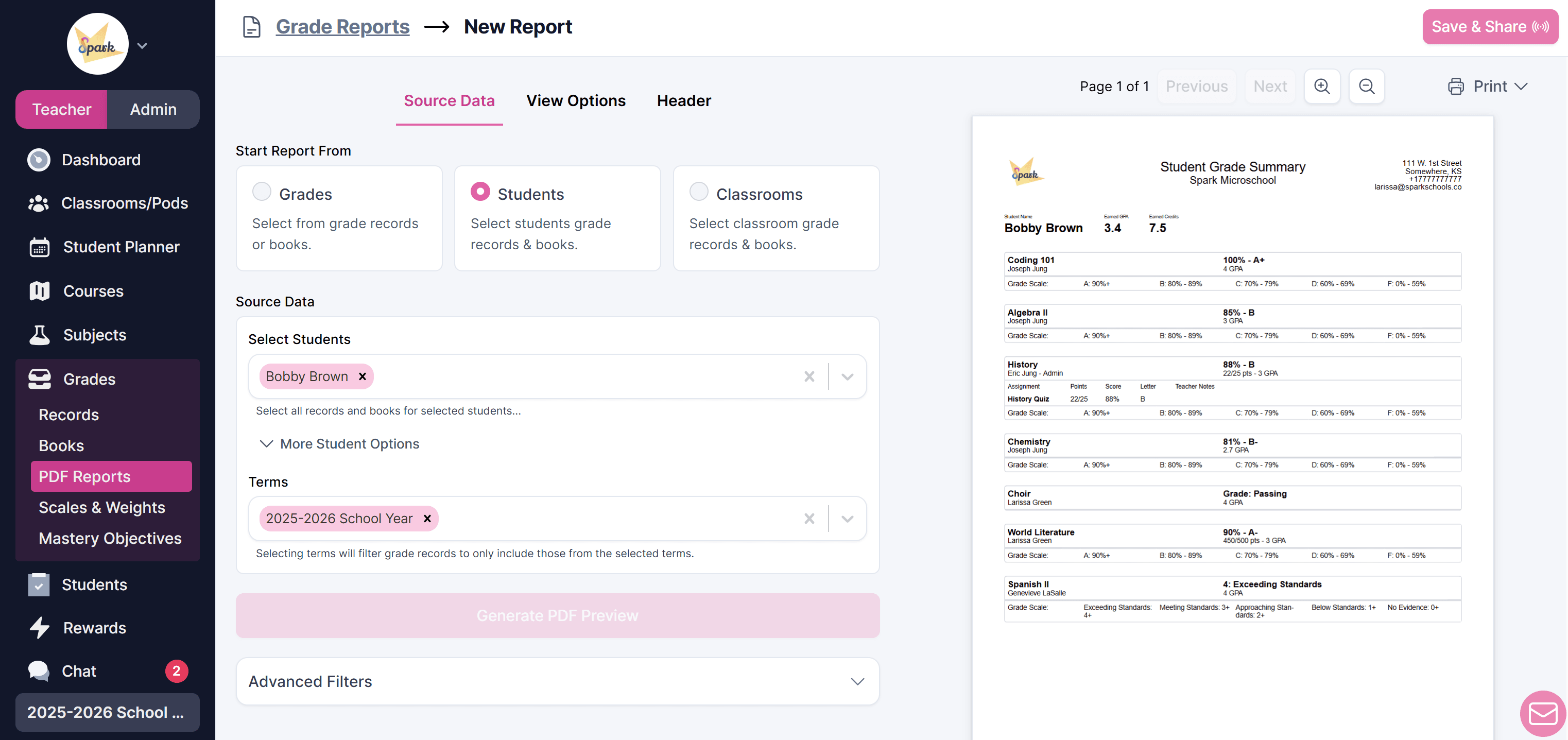 Grade report