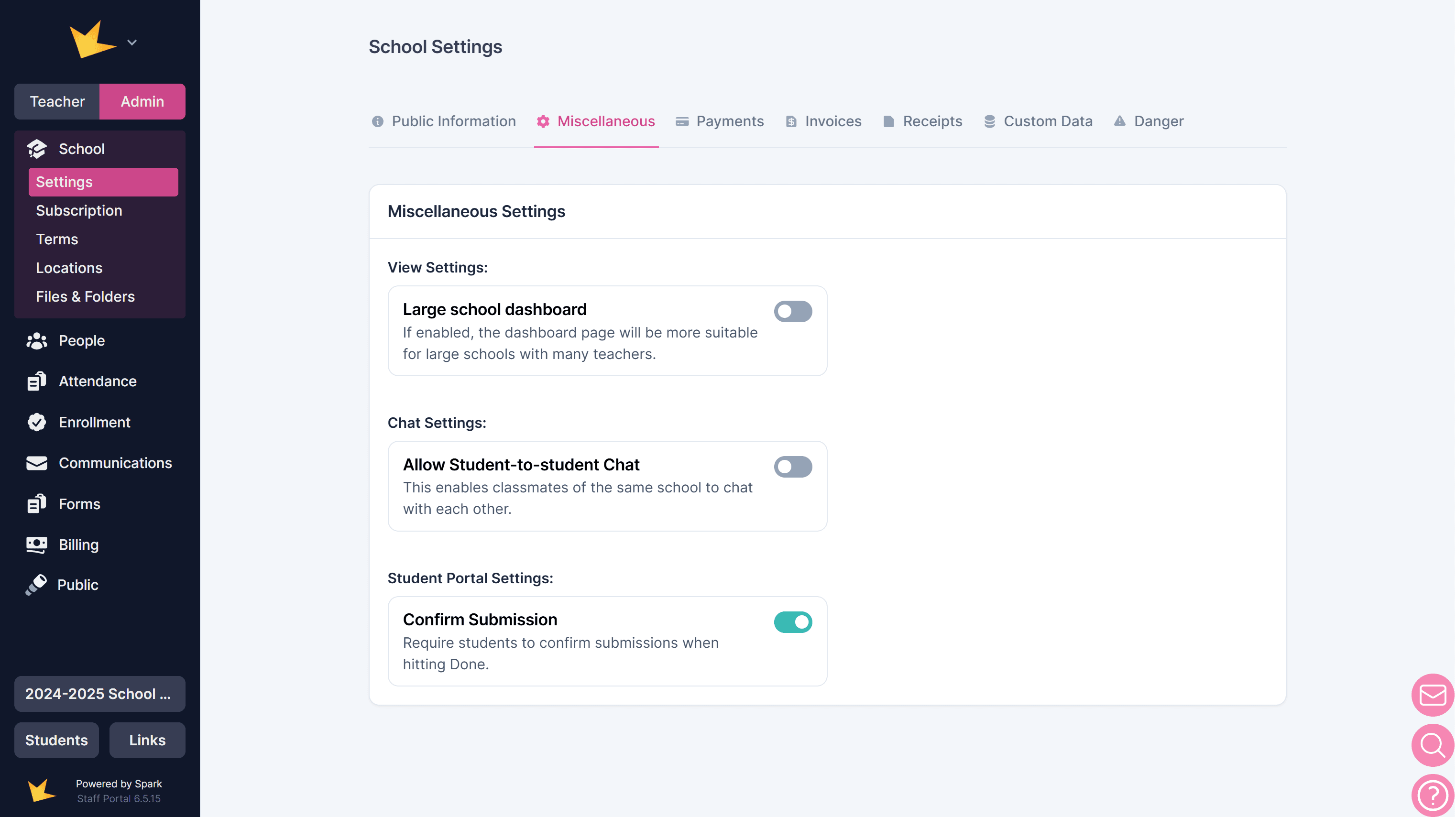 Miscellaneous school settings