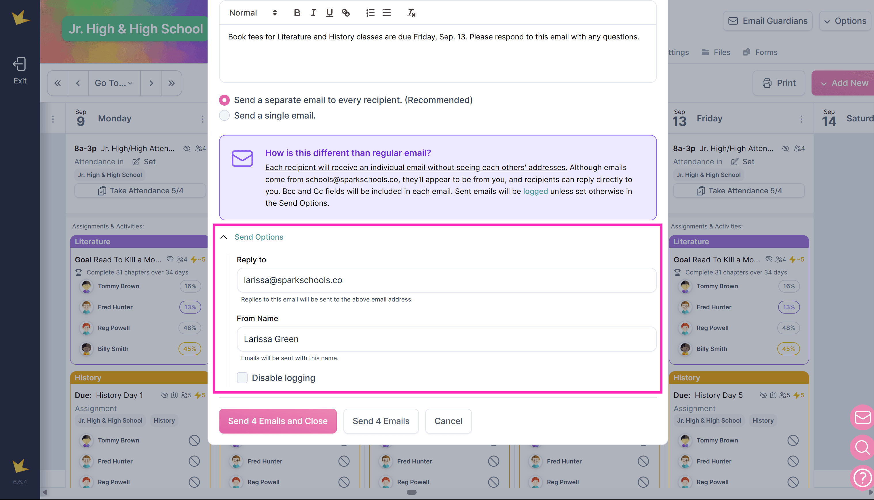 More send options for Quick Emails