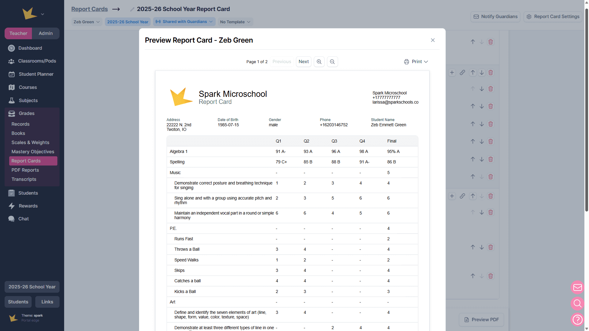 Report card