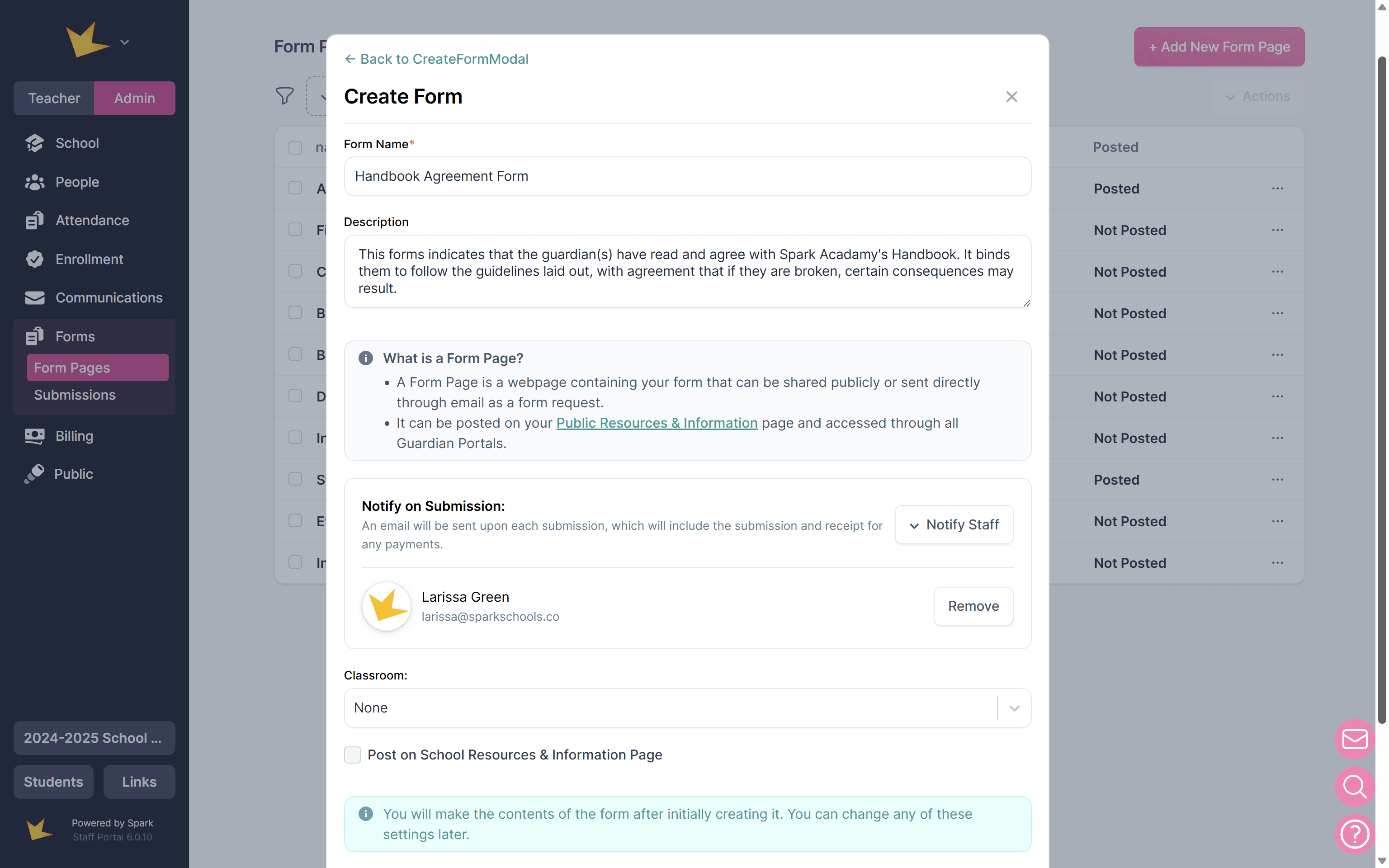 New Custom Form modal