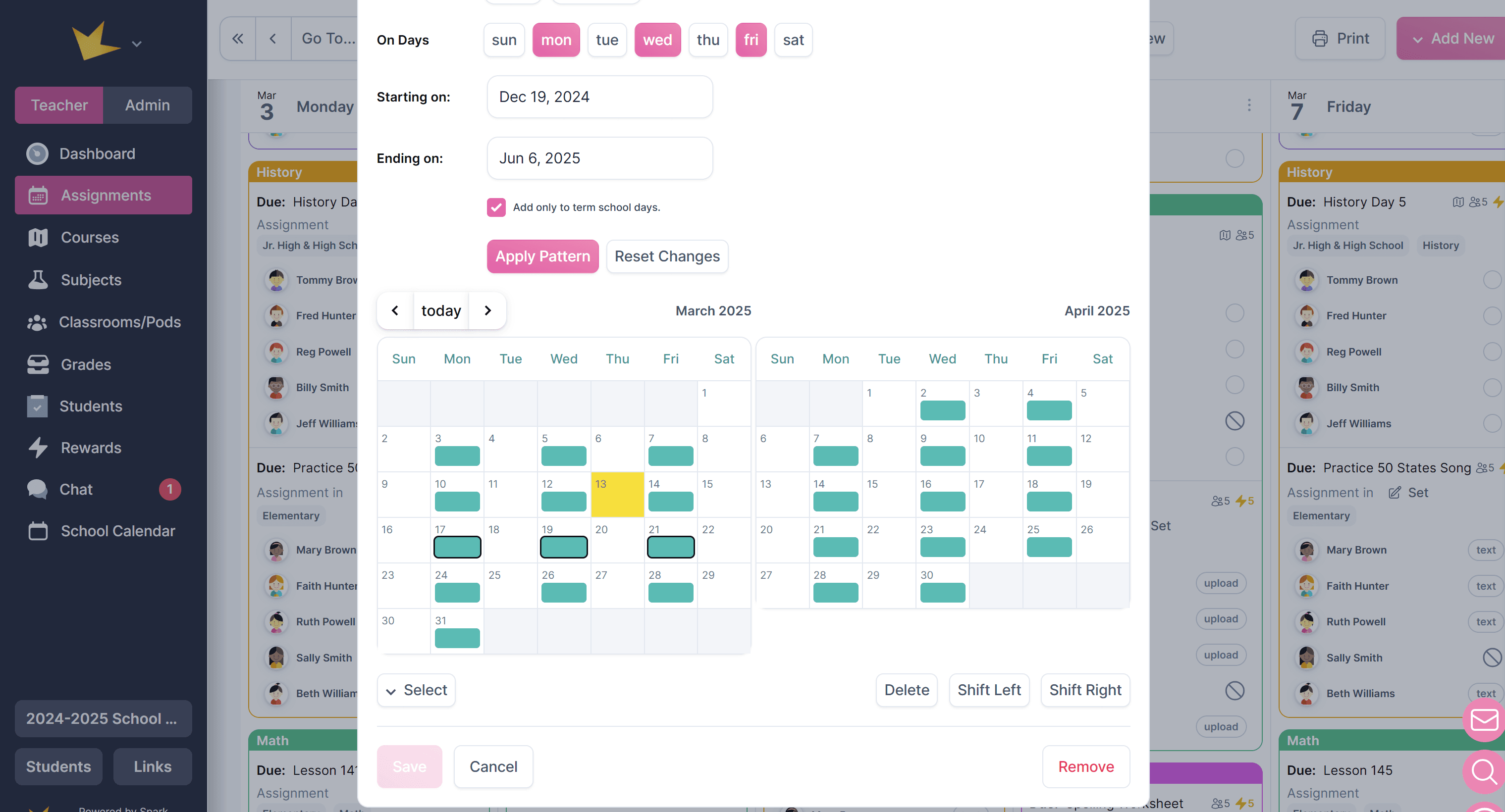 Assignment Set Schedule edit