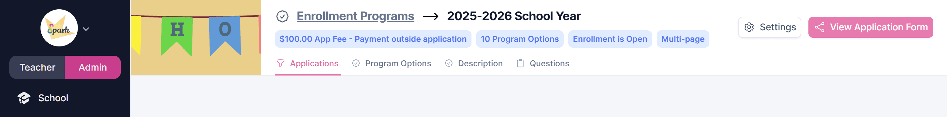 View application button
