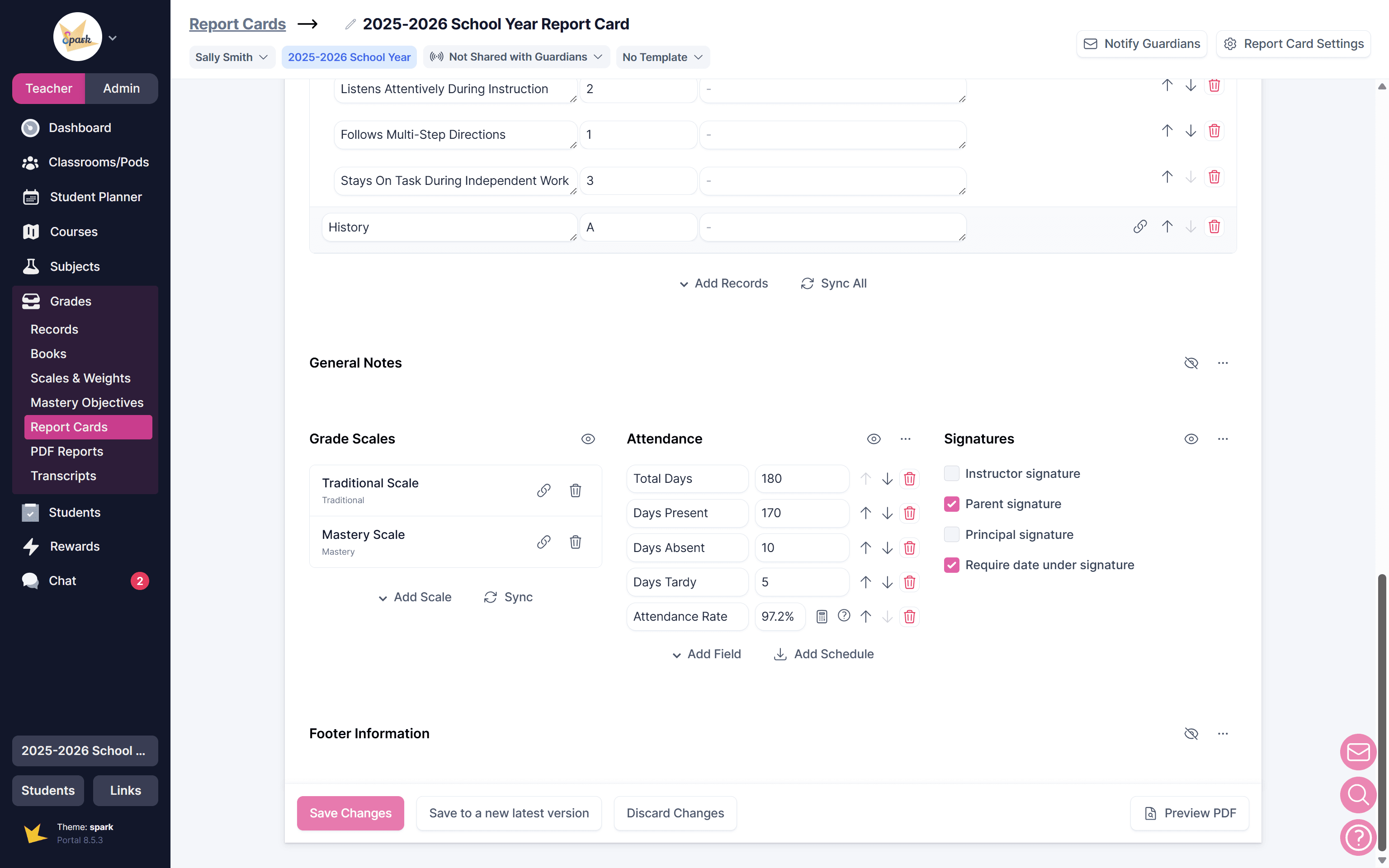 Customizing a report card